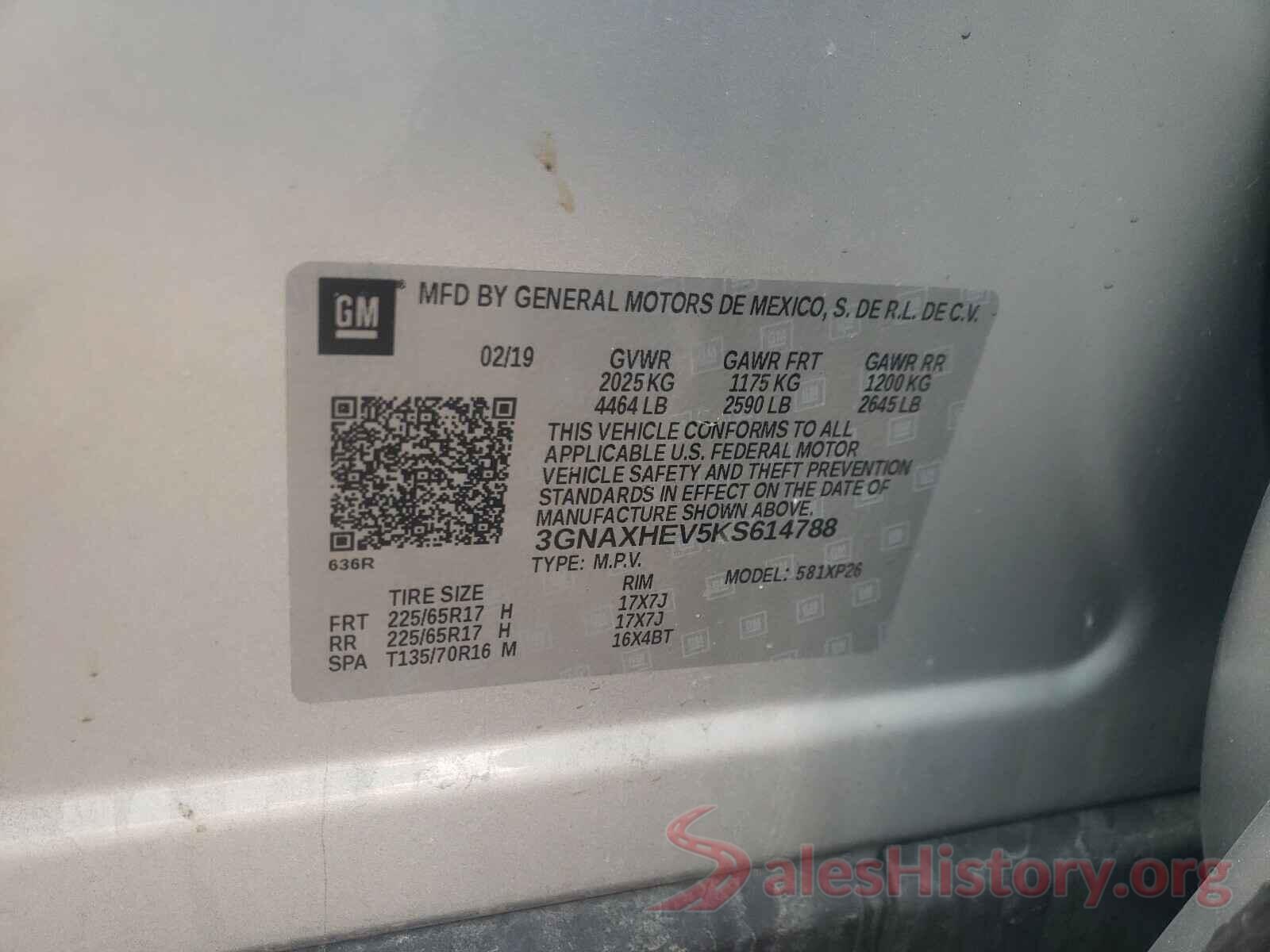 3GNAXHEV5KS614788 2019 CHEVROLET EQUINOX