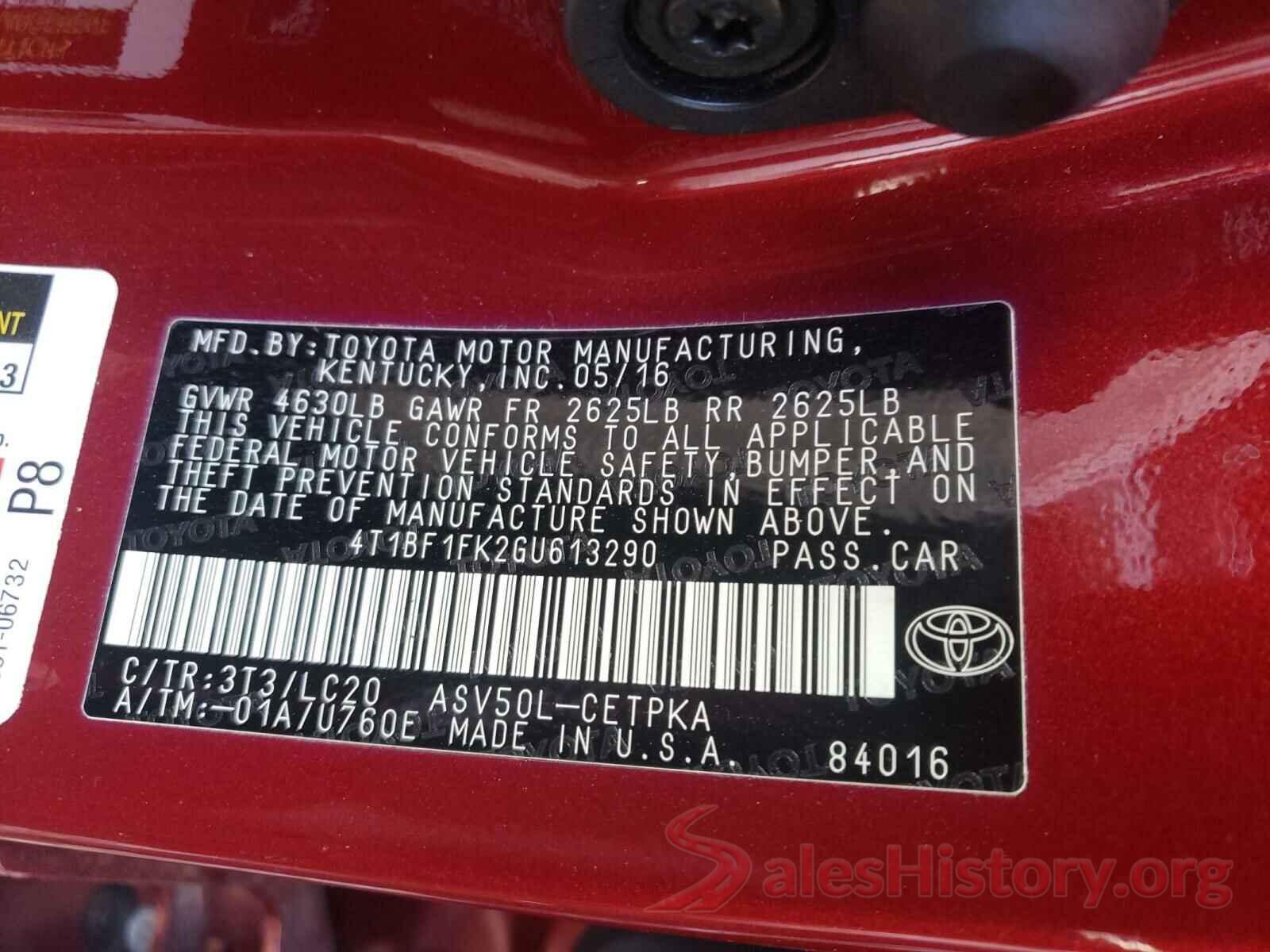 4T1BF1FK2GU613290 2016 TOYOTA CAMRY