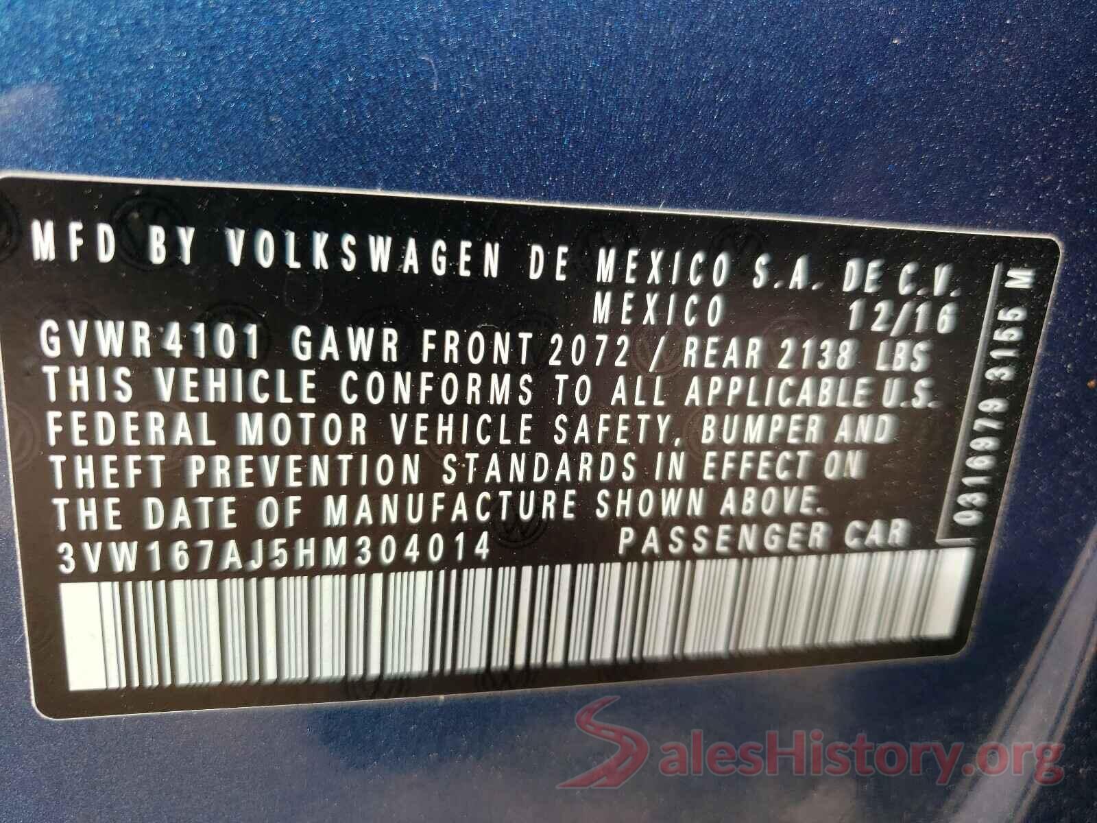 3VW167AJ5HM304014 2017 VOLKSWAGEN JETTA