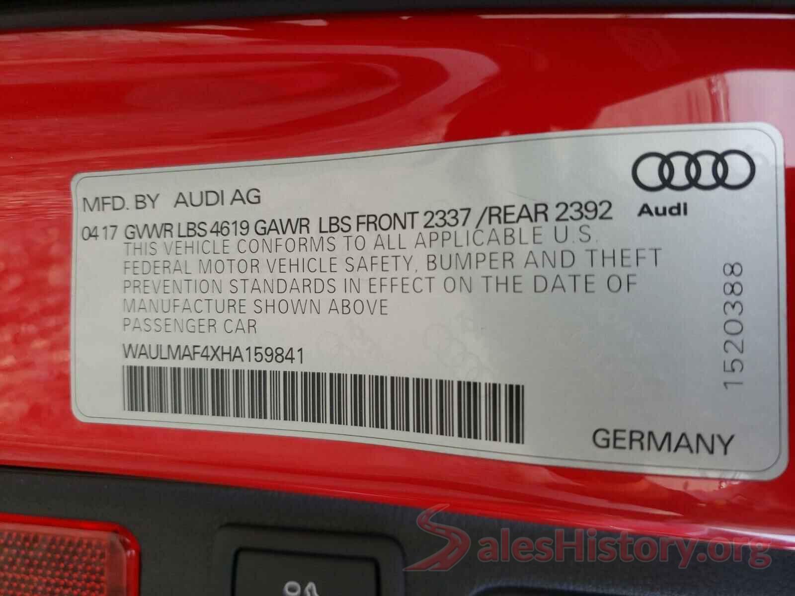 WAULMAF4XHA159841 2017 AUDI A4