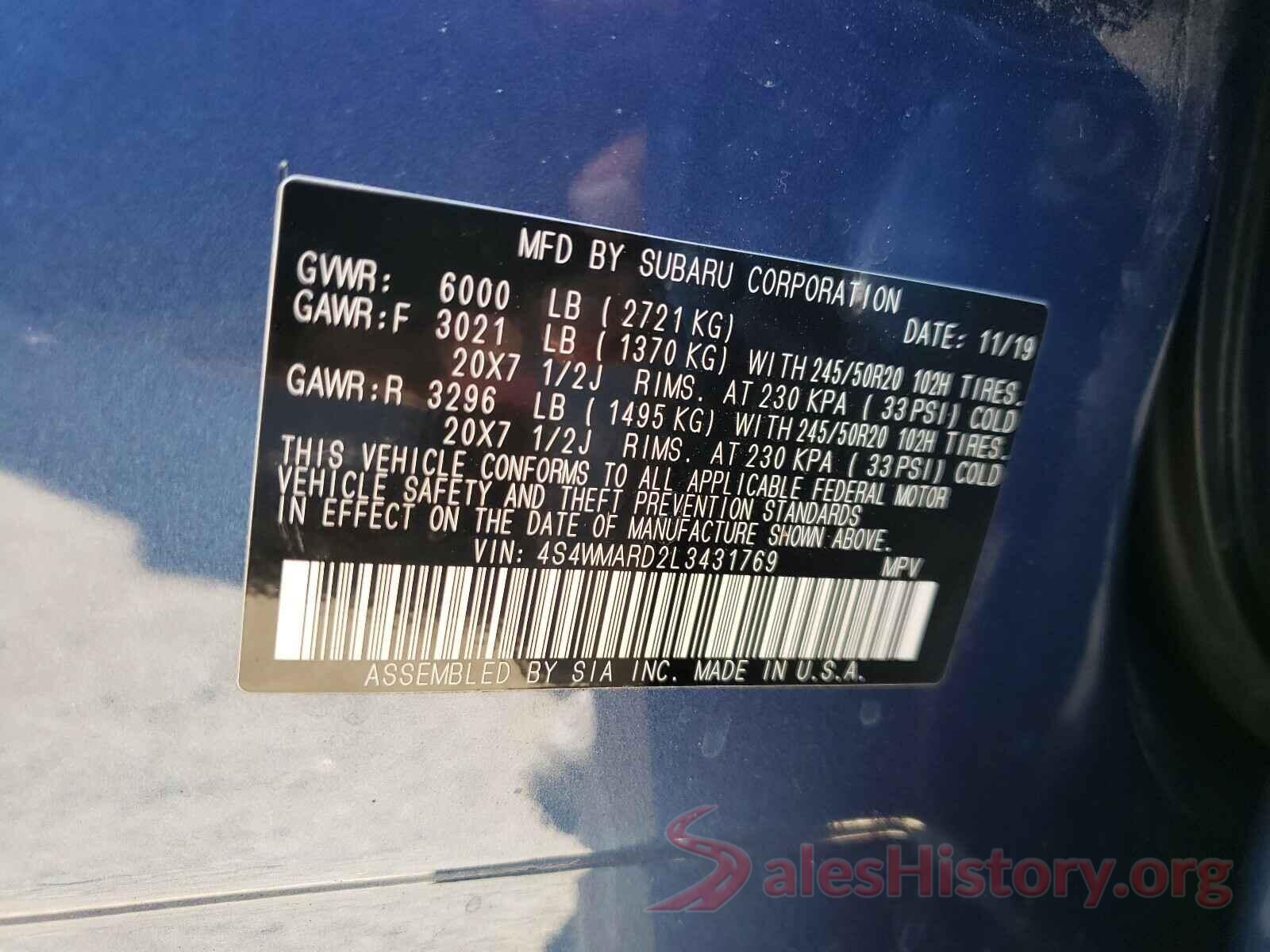 4S4WMARD2L3431769 2020 SUBARU ALL MODELS