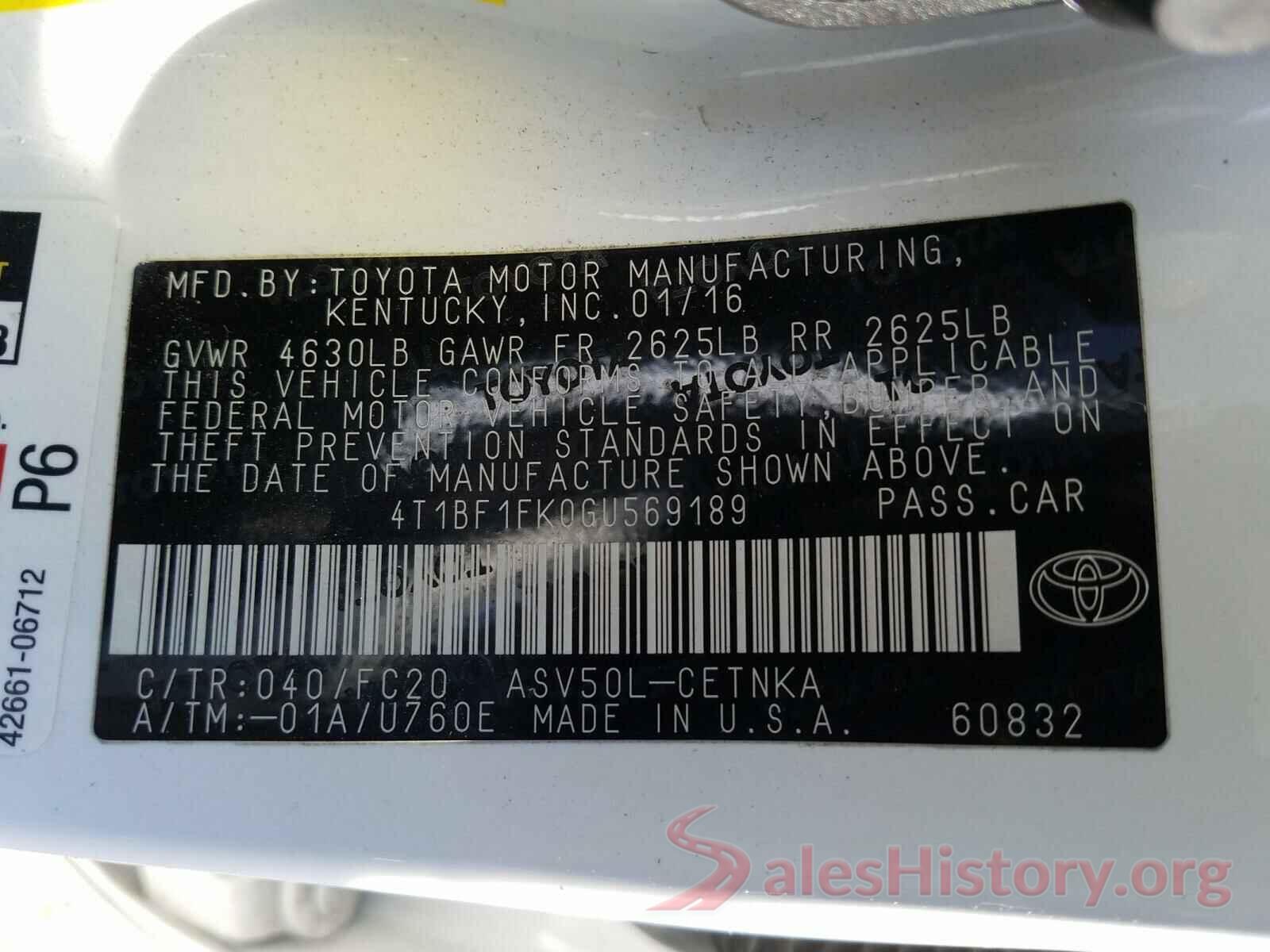 4T1BF1FK0GU569189 2016 TOYOTA CAMRY