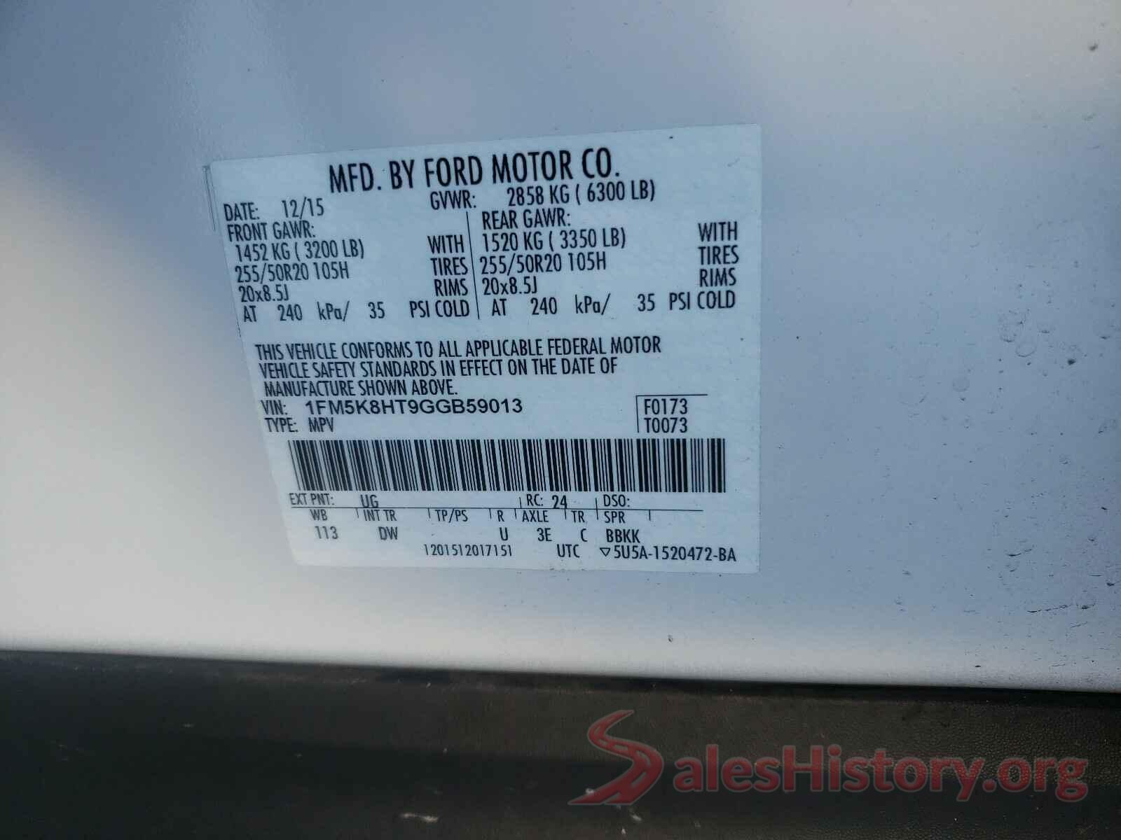 1FM5K8HT9GGB59013 2016 FORD EXPLORER