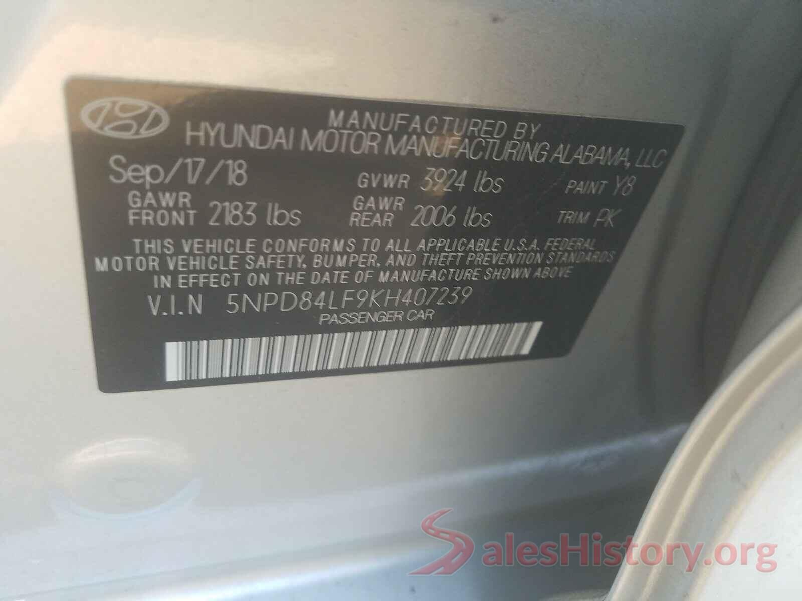 5NPD84LF9KH407239 2019 HYUNDAI ELANTRA