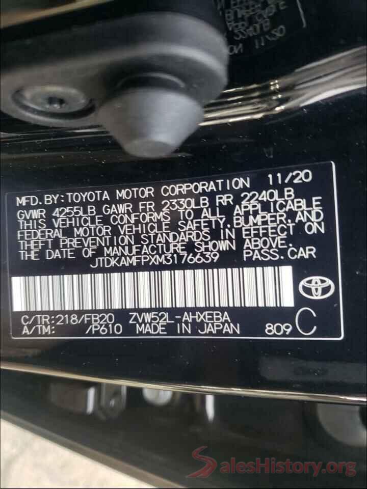 JTDKAMFPXM3176639 2021 TOYOTA PRIUS