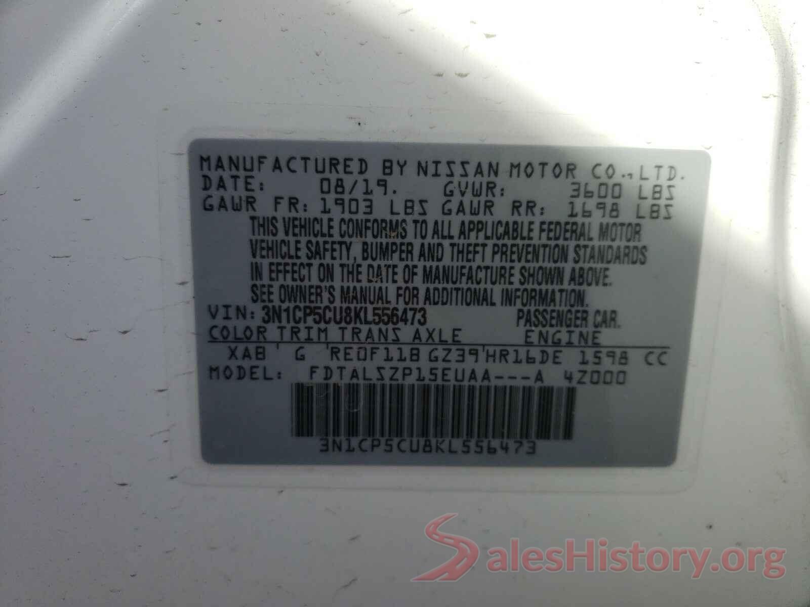 3N1CP5CU8KL556473 2019 NISSAN KICKS