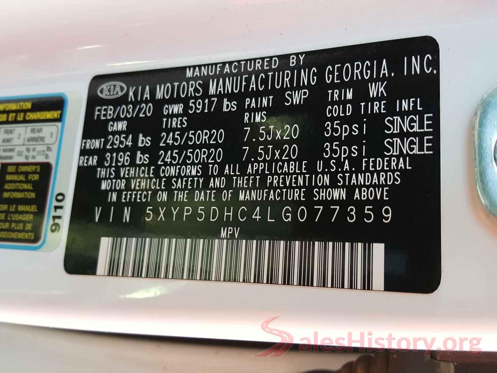 5XYP5DHC4LG077359 2020 KIA TELLURIDE