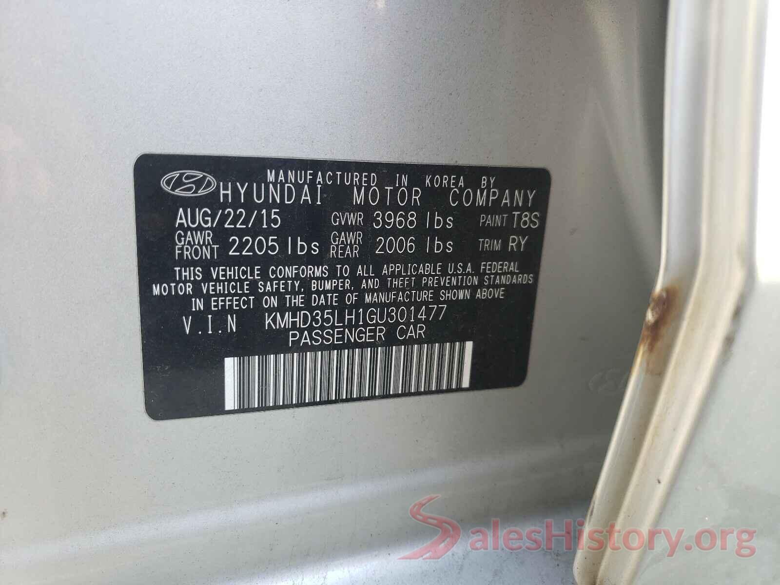 KMHD35LH1GU301477 2016 HYUNDAI ELANTRA