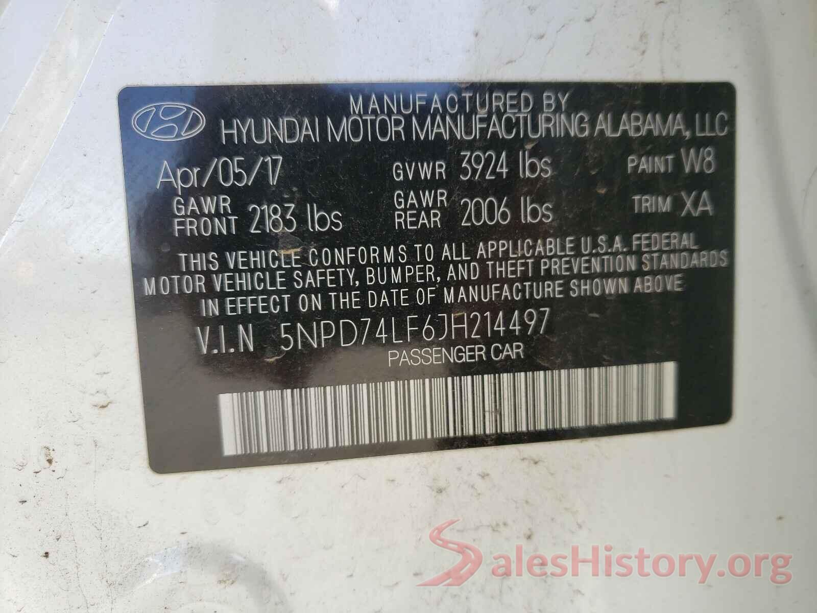 5NPD74LF6JH214497 2018 HYUNDAI ELANTRA