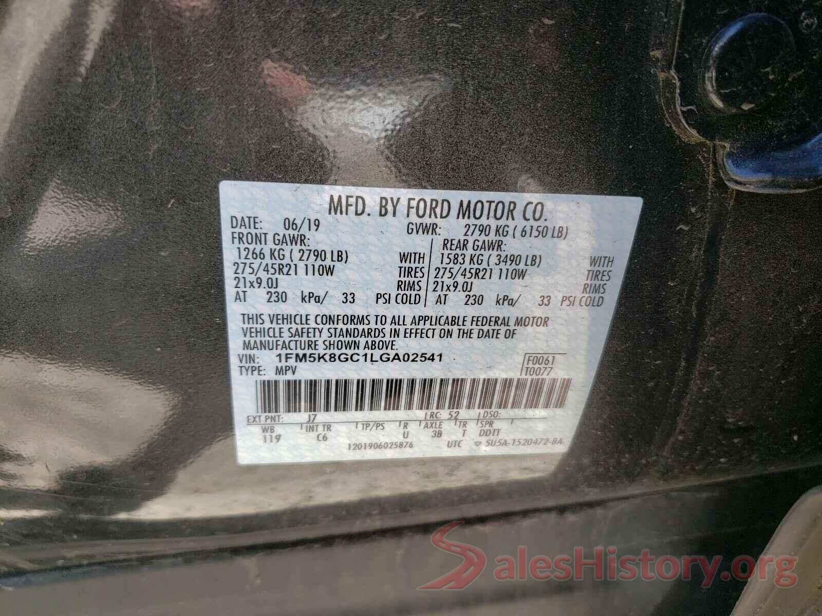 1FM5K8GC1LGA02541 2020 FORD EXPLORER