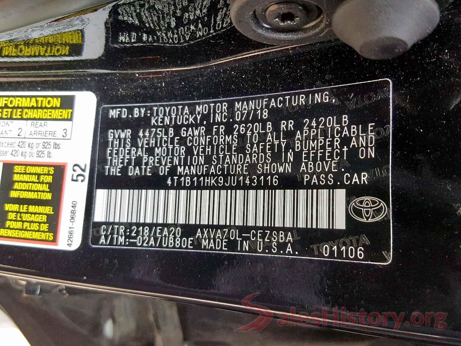 4T1B11HK9JU143116 2018 TOYOTA CAMRY