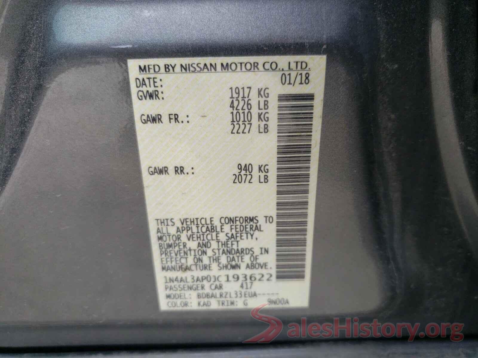 1N4AL3AP0JC193622 2018 NISSAN ALTIMA