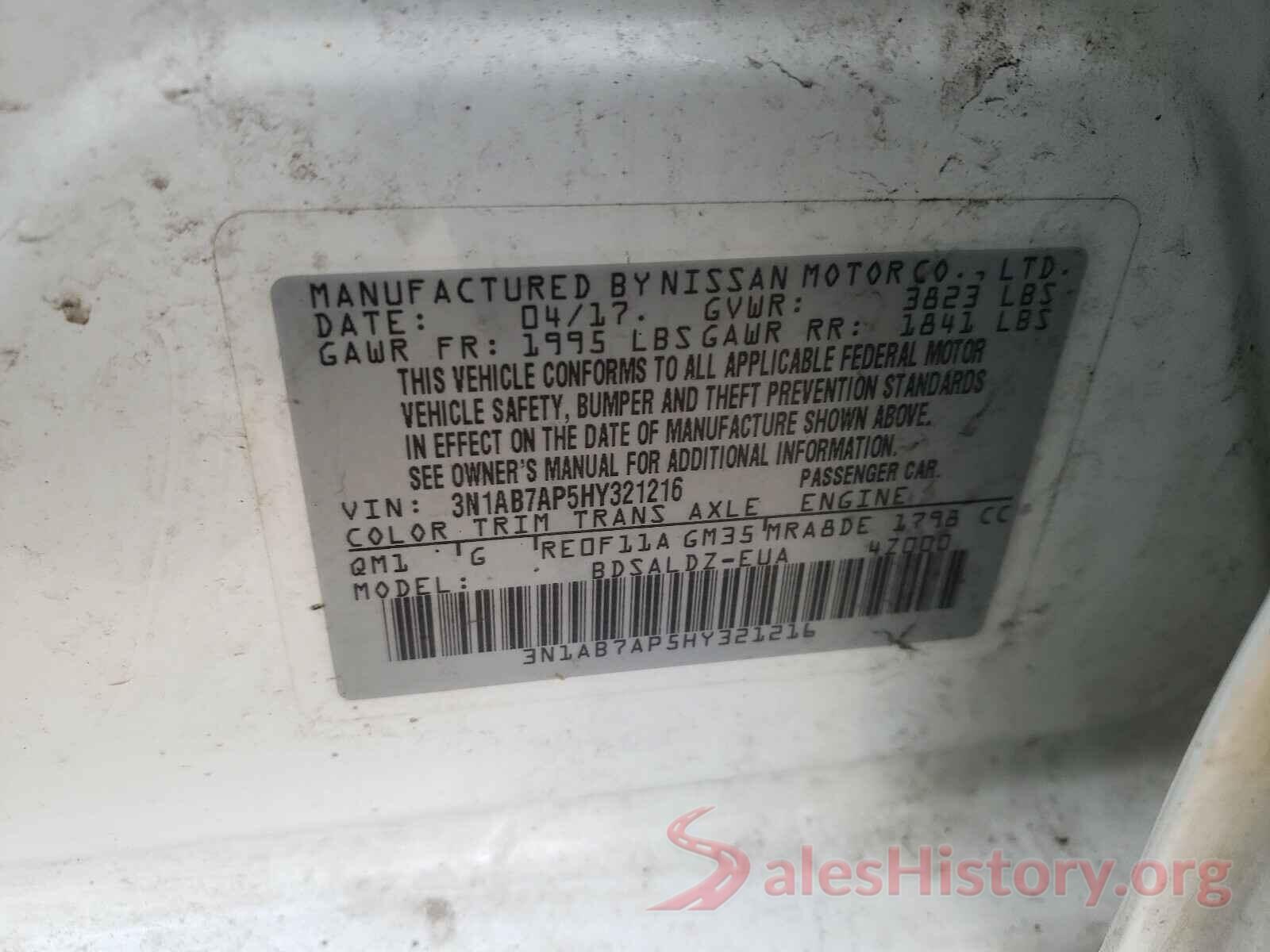 3N1AB7AP5HY321216 2017 NISSAN SENTRA