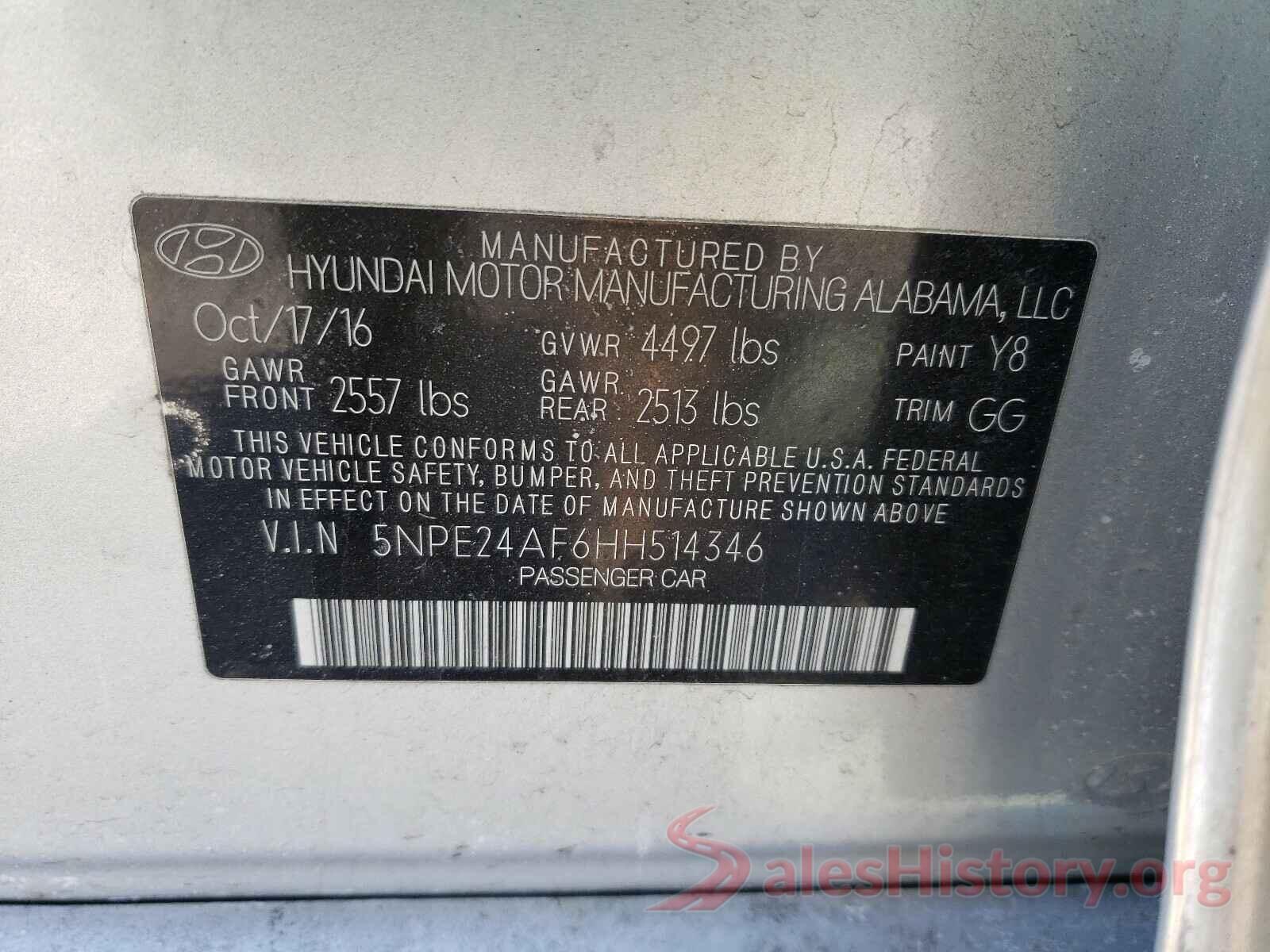 5NPE24AF6HH514346 2017 HYUNDAI SONATA