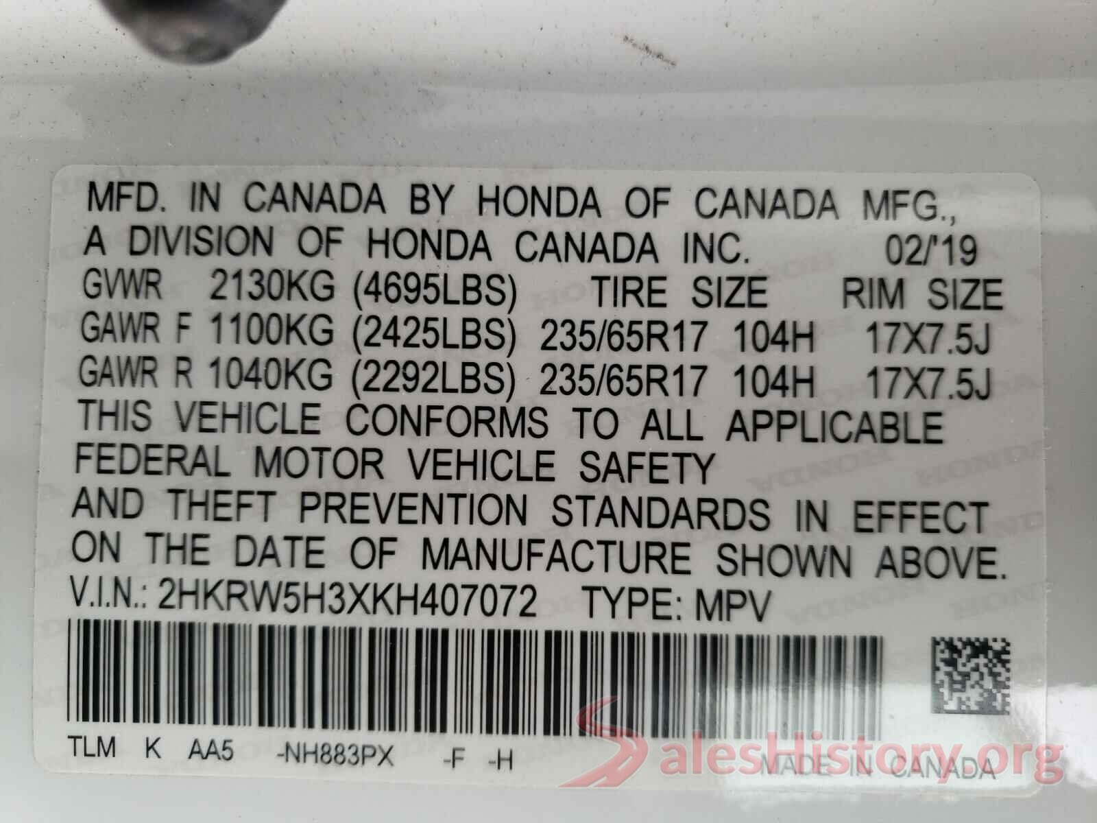 2HKRW5H3XKH407072 2019 HONDA CRV