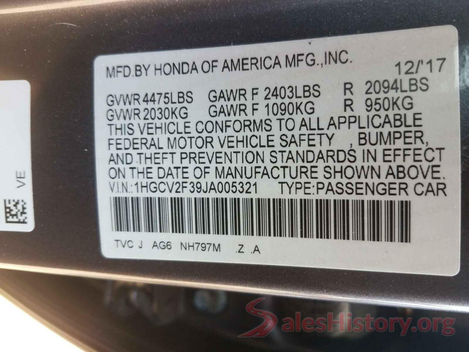 1HGCV2F39JA005321 2018 HONDA ACCORD