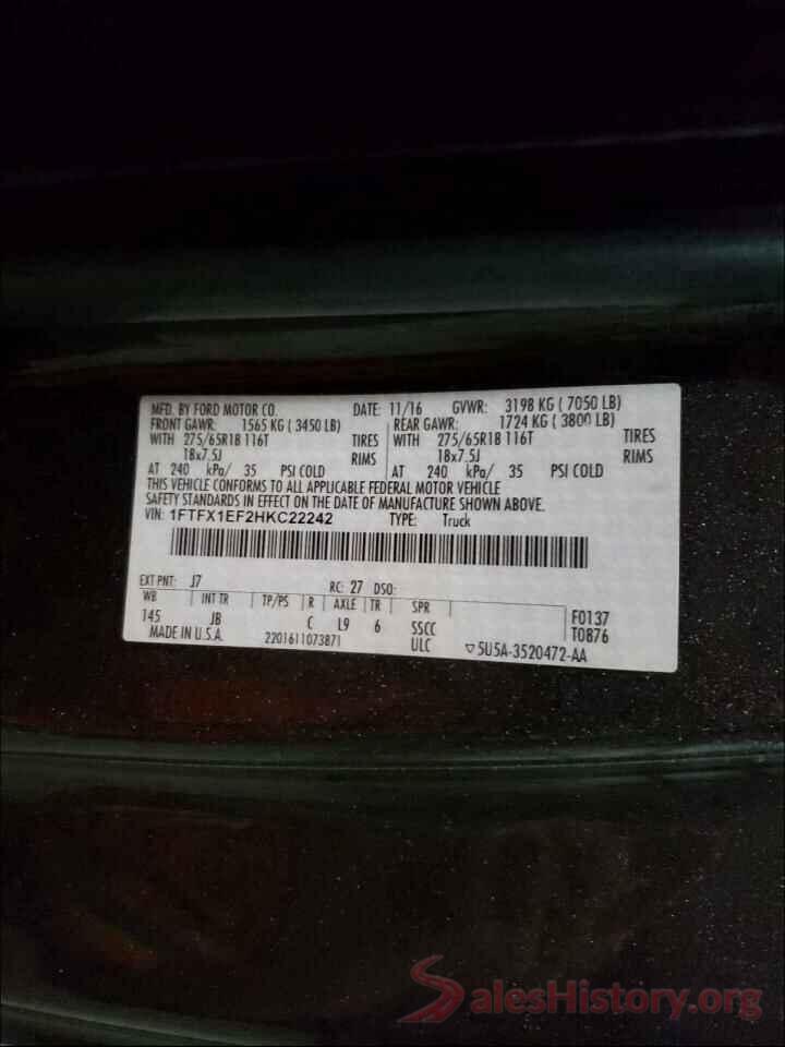 1FTFX1EF2HKC22242 2017 FORD F150