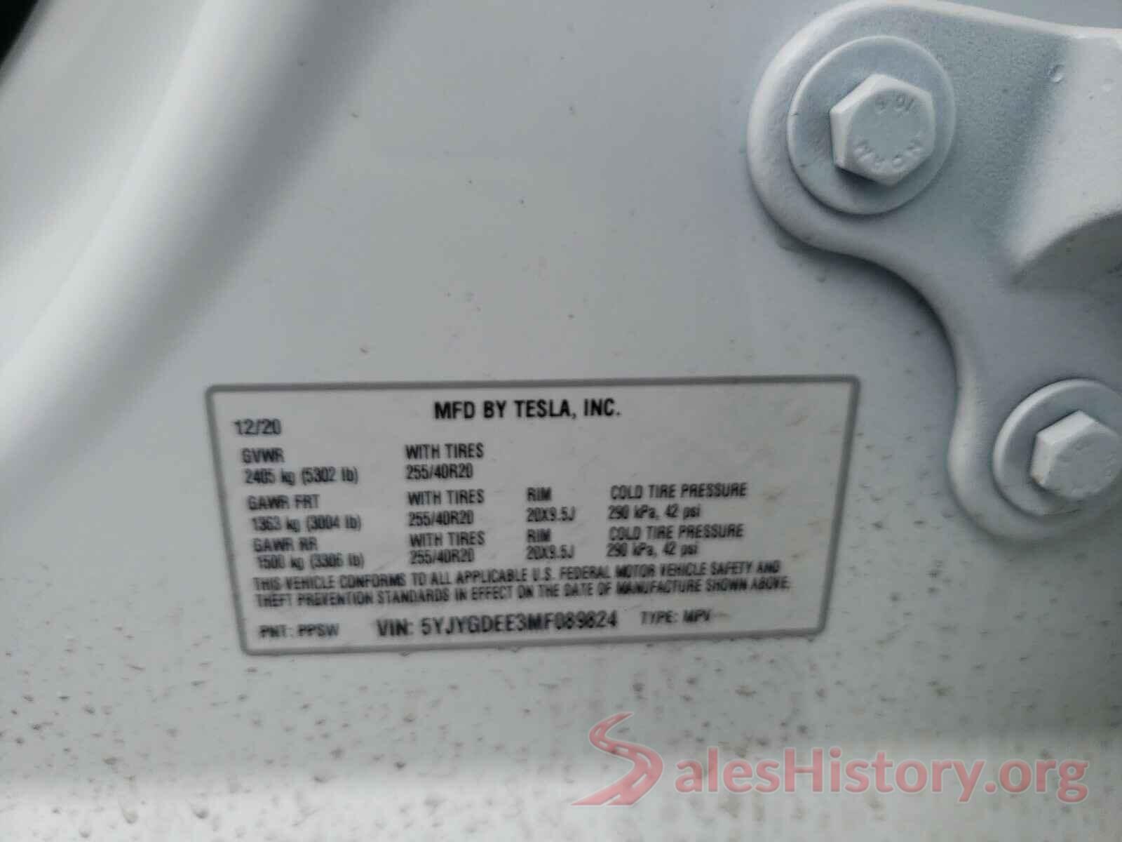 5YJYGDEE3MF089824 2021 TESLA MODEL Y