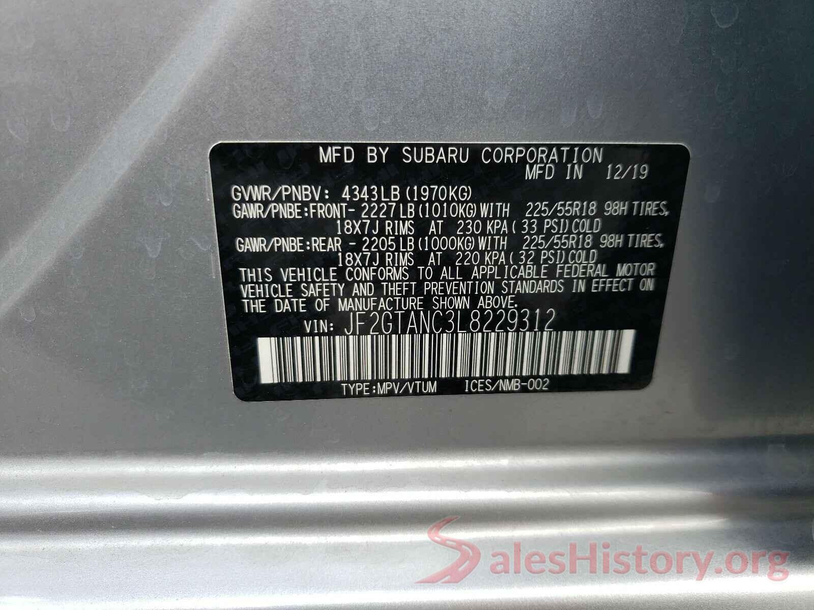 JF2GTANC3L8229312 2020 SUBARU CROSSTREK