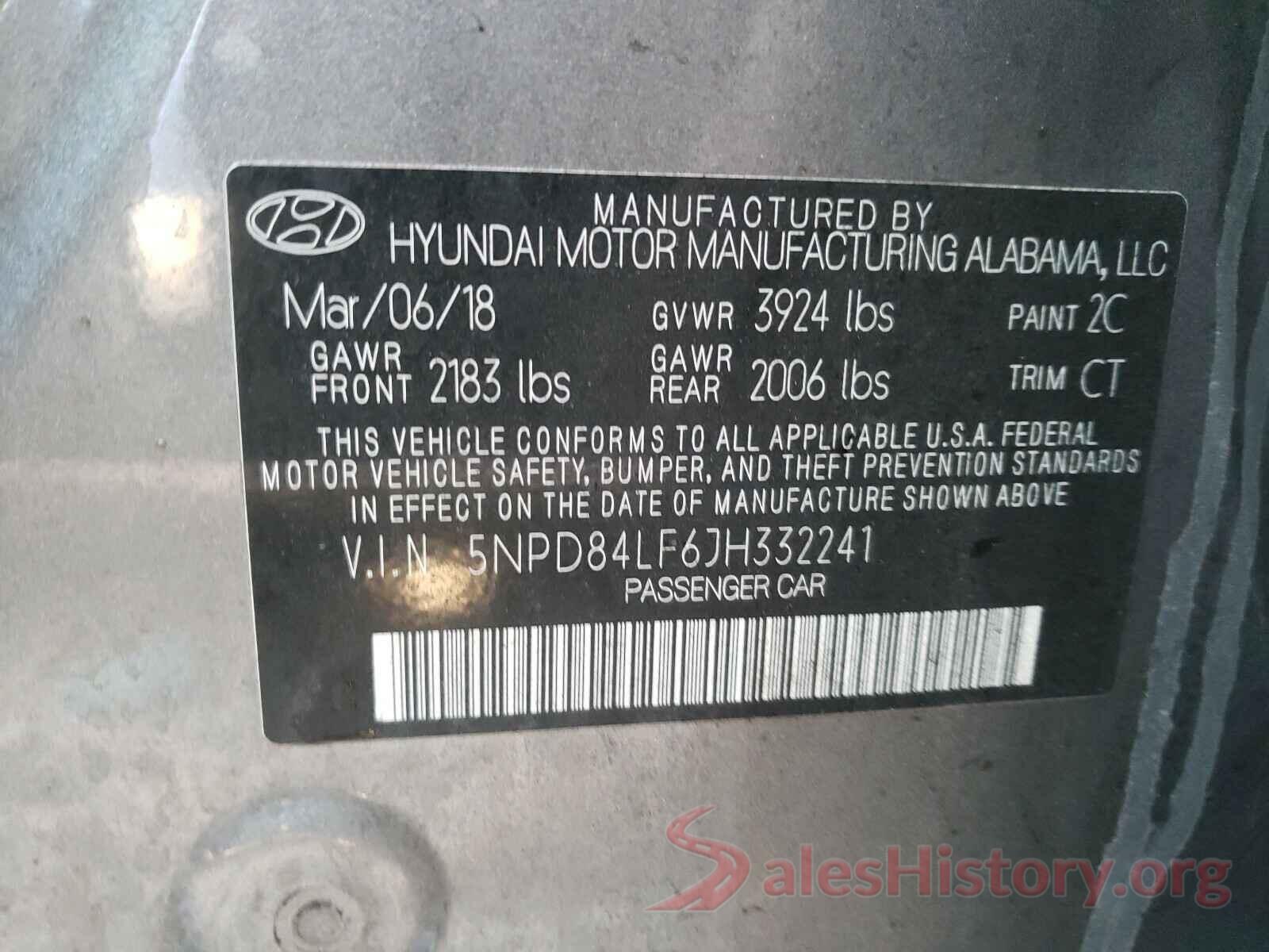 5NPD84LF6JH332241 2018 HYUNDAI ELANTRA