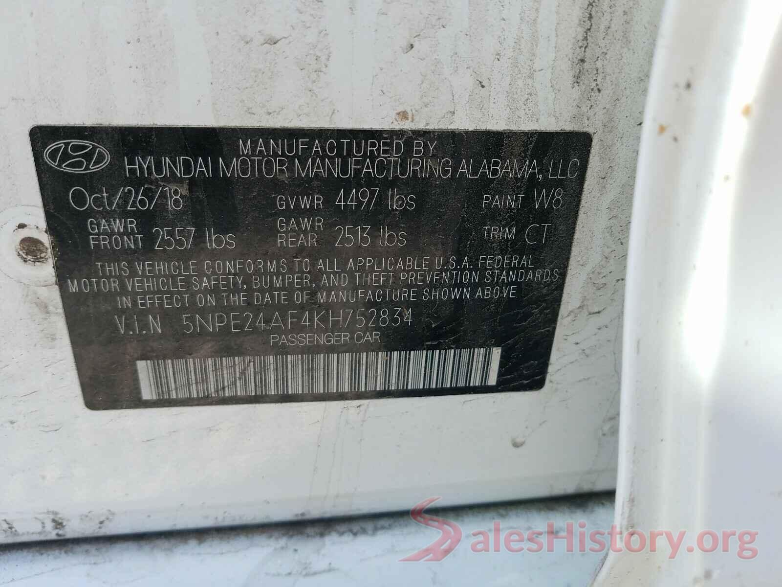 5NPE24AF4KH752834 2019 HYUNDAI SONATA