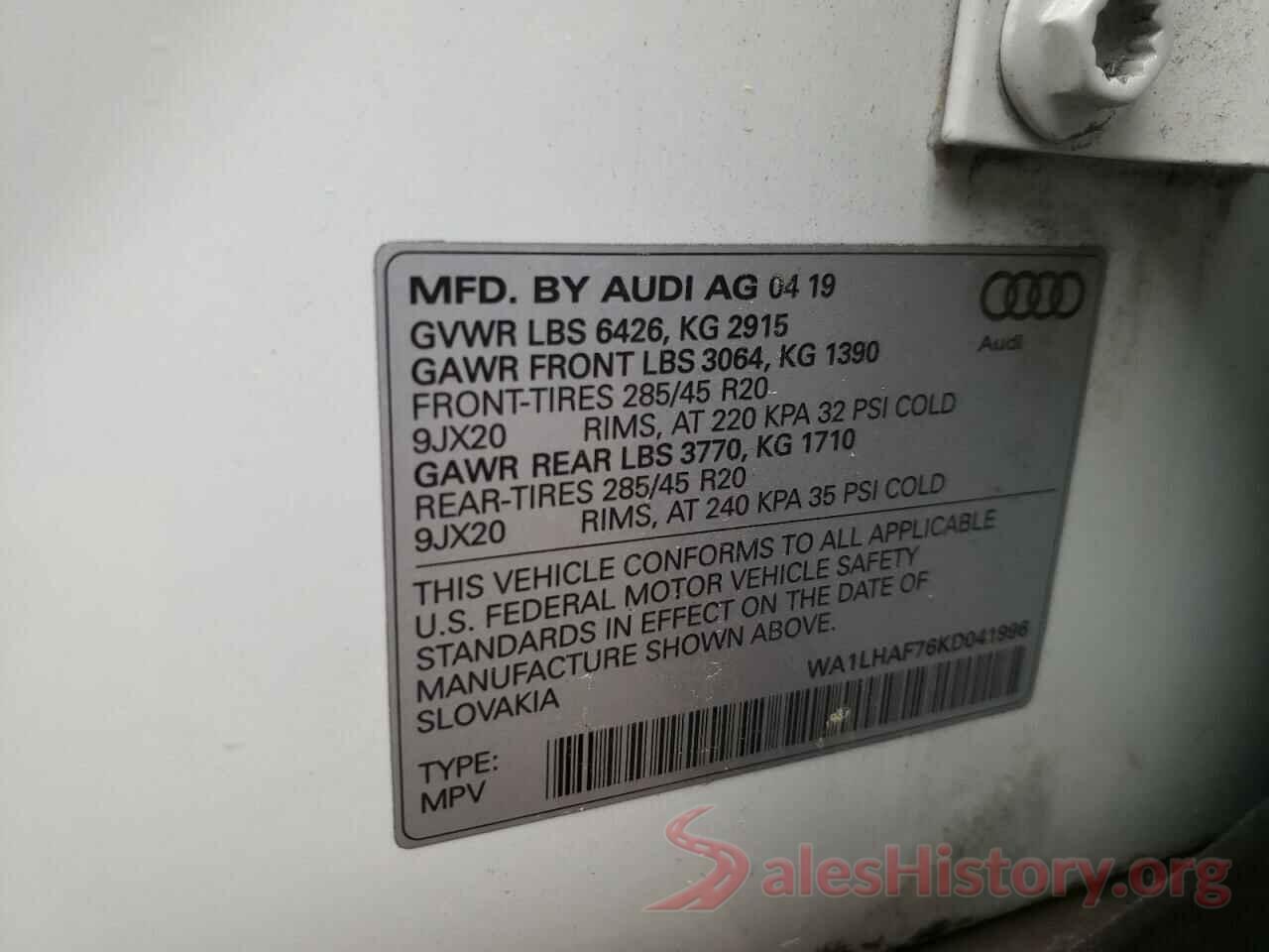 WA1LHAF76KD041996 2019 AUDI Q7