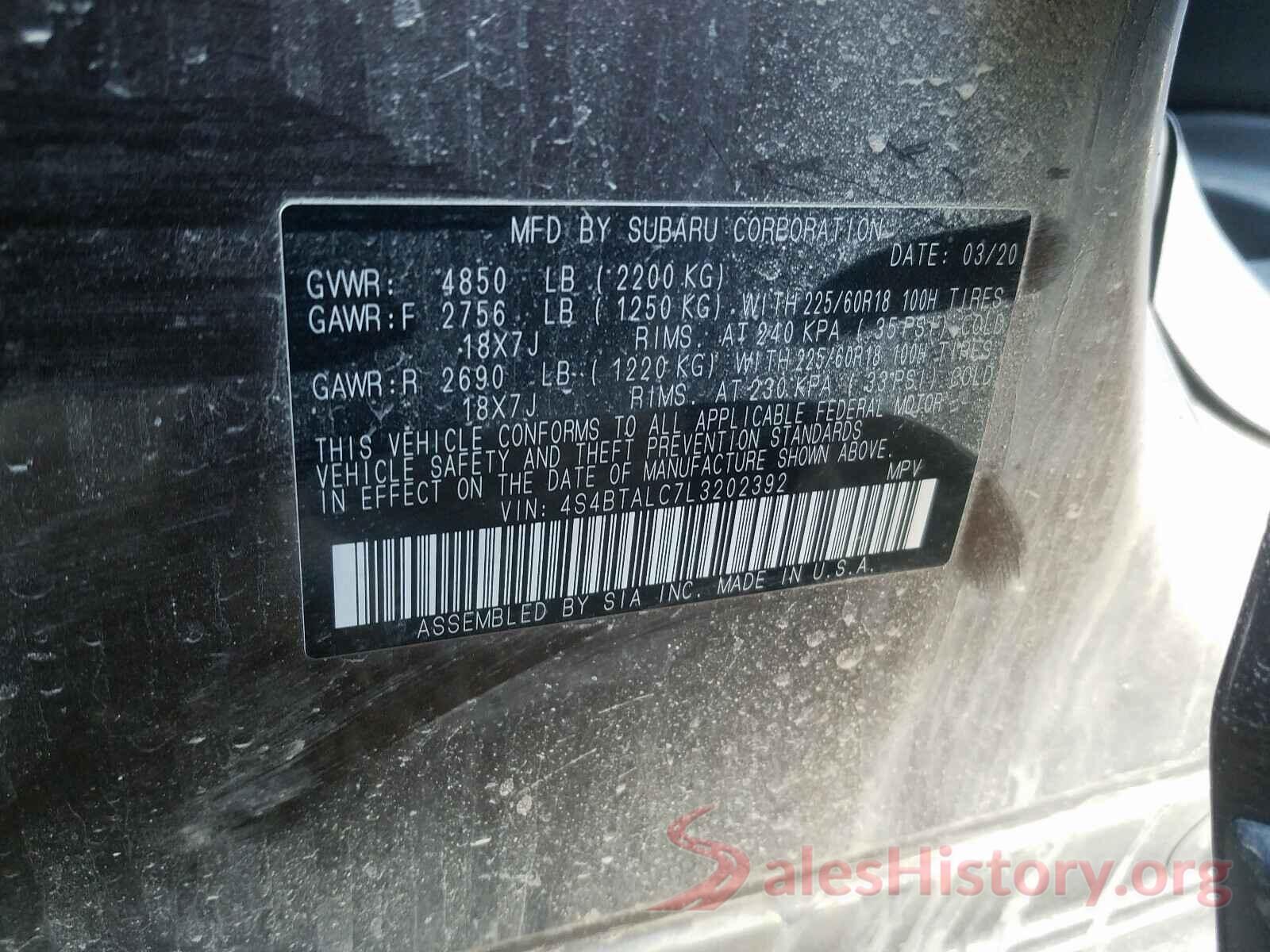 4S4BTALC7L3202392 2020 SUBARU OUTBACK