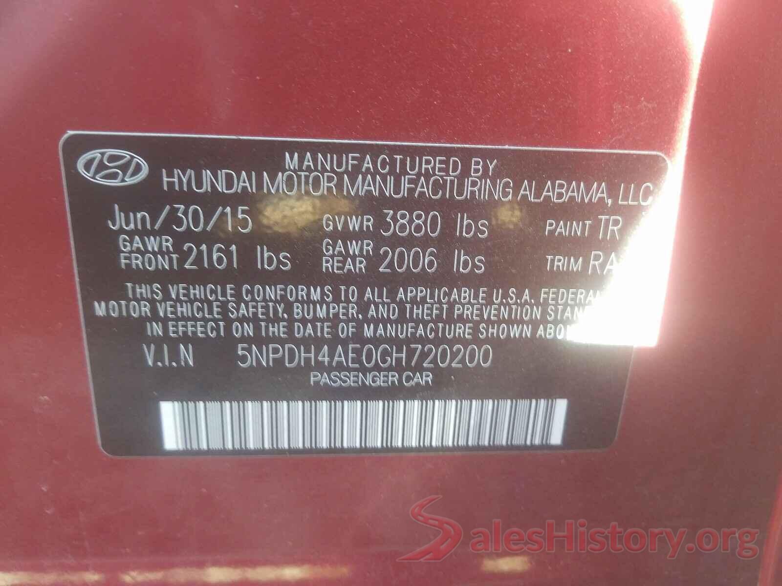 5NPDH4AE0GH720200 2016 HYUNDAI ELANTRA