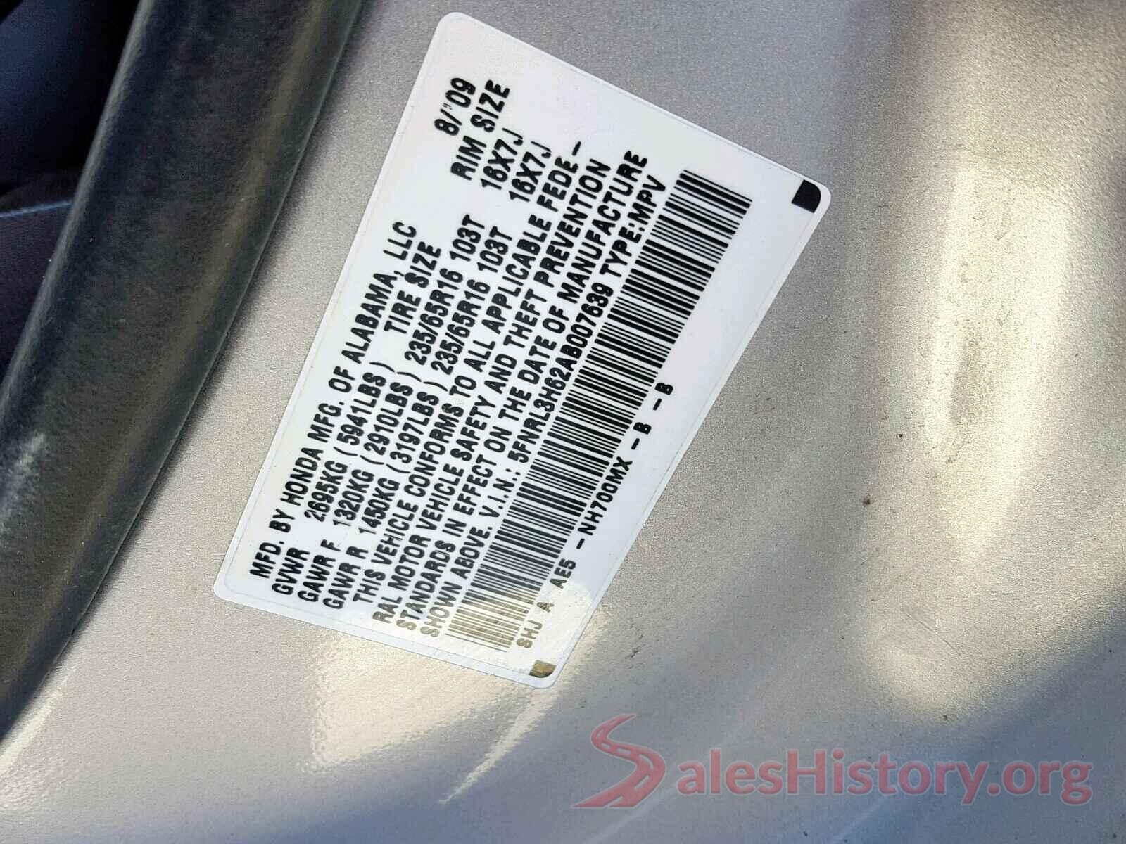 5FNRL3H62AB007639 2010 HONDA ODYSSEY EX