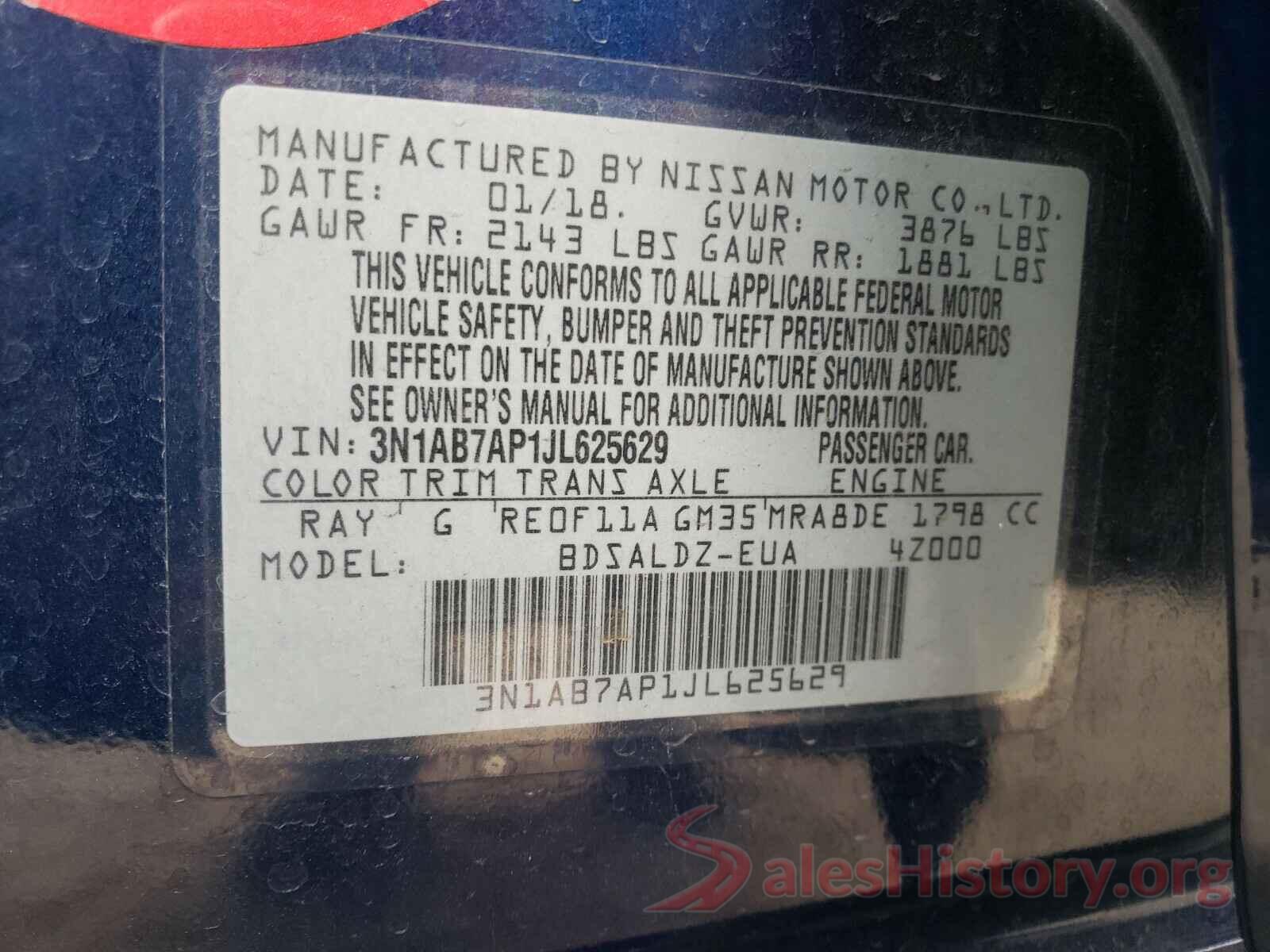 3N1AB7AP1JL625629 2018 NISSAN SENTRA