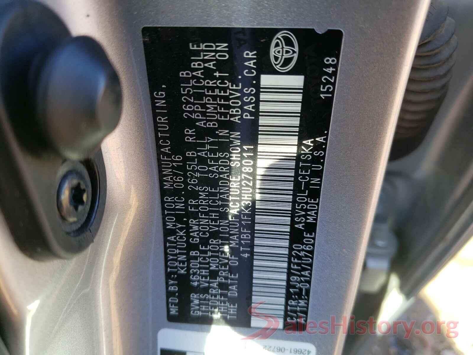 4T1BF1FK3HU278011 2017 TOYOTA CAMRY