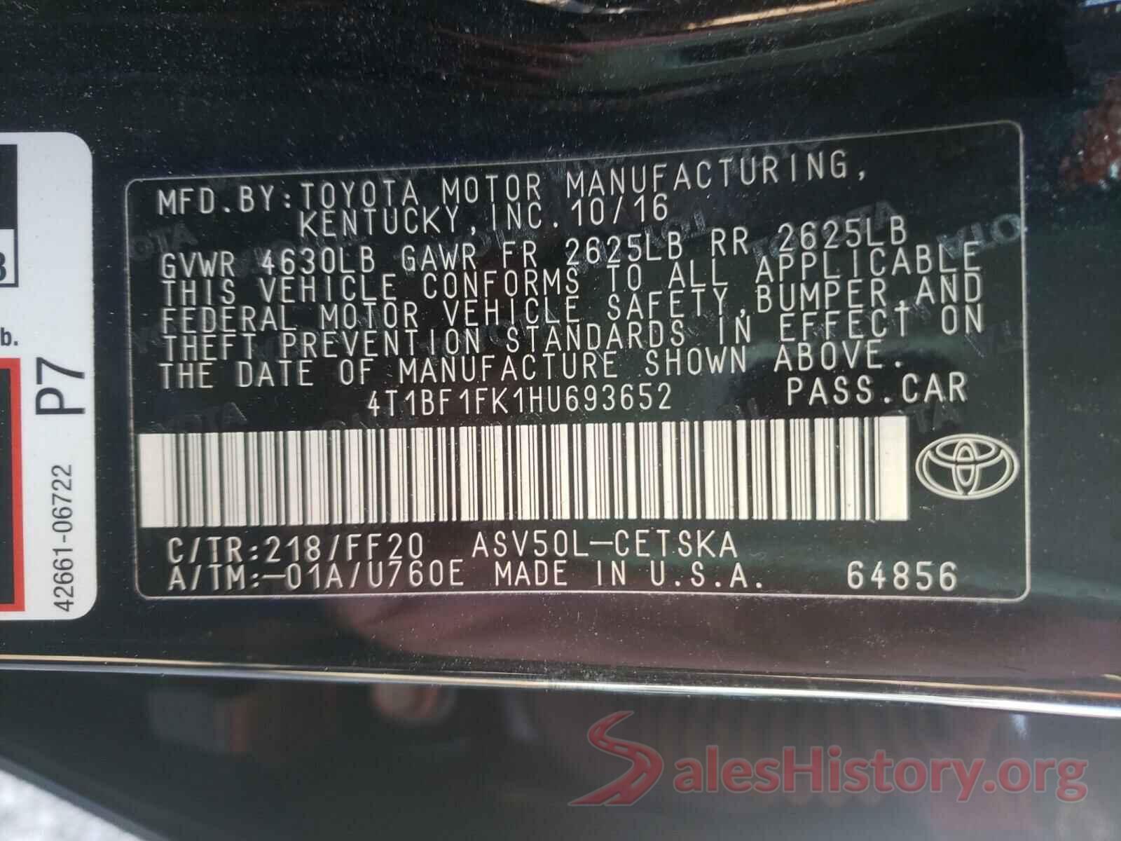 4T1BF1FK1HU693652 2017 TOYOTA CAMRY