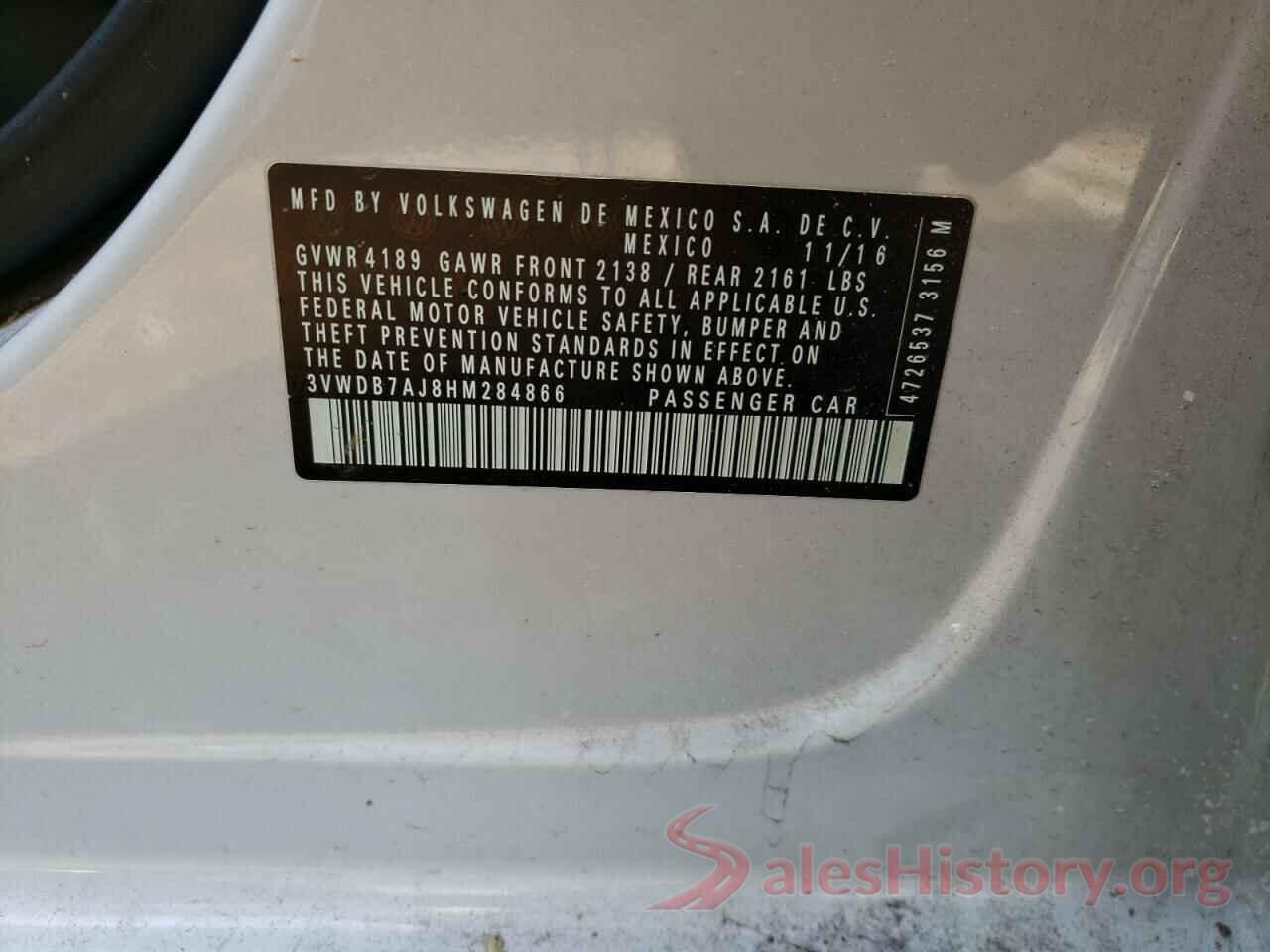 3VWDB7AJ8HM284866 2017 VOLKSWAGEN JETTA