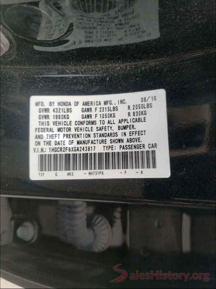 1HGCR2F8XGA243817 2016 HONDA ACCORD