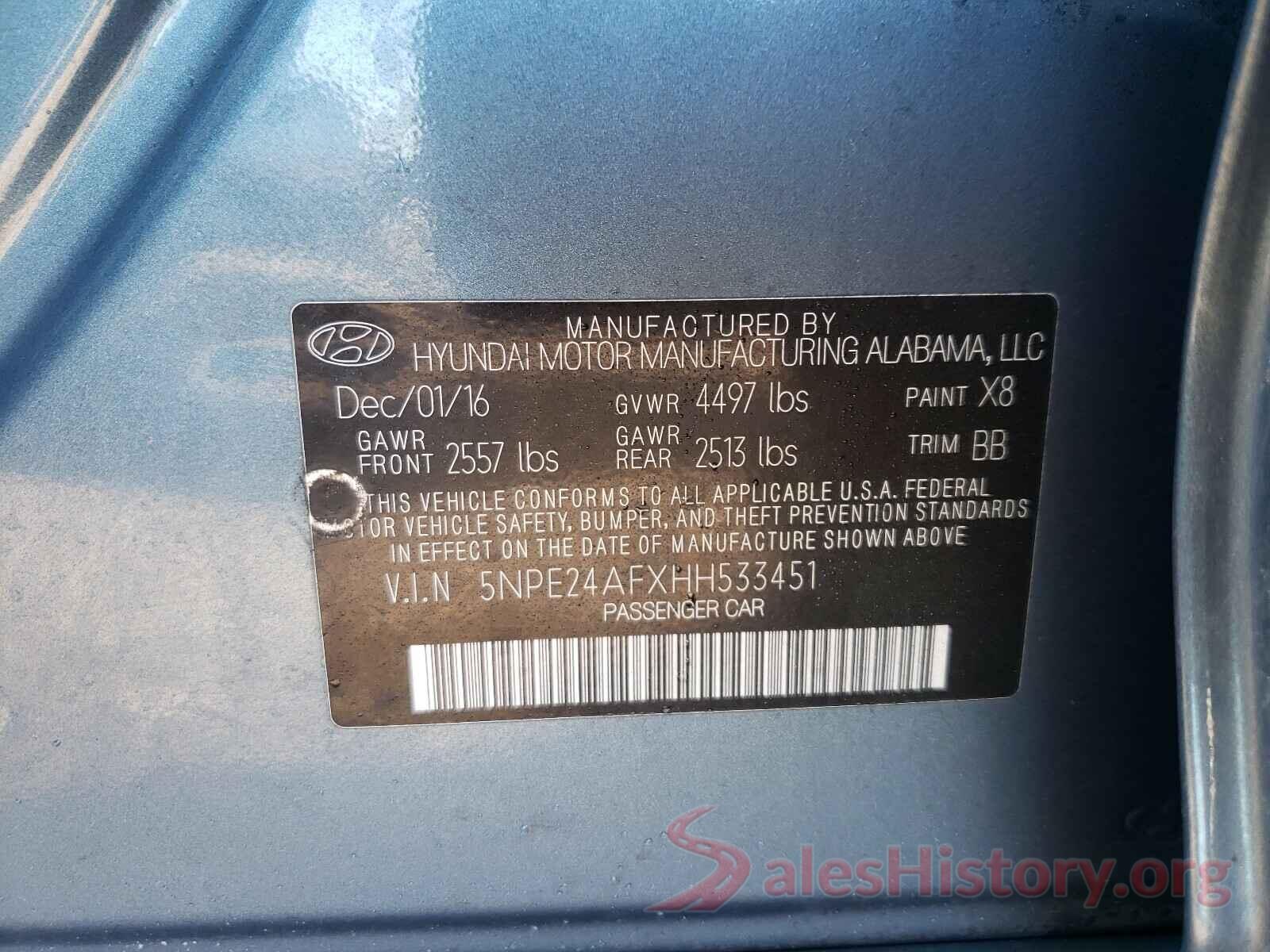 5NPE24AFXHH533451 2017 HYUNDAI SONATA