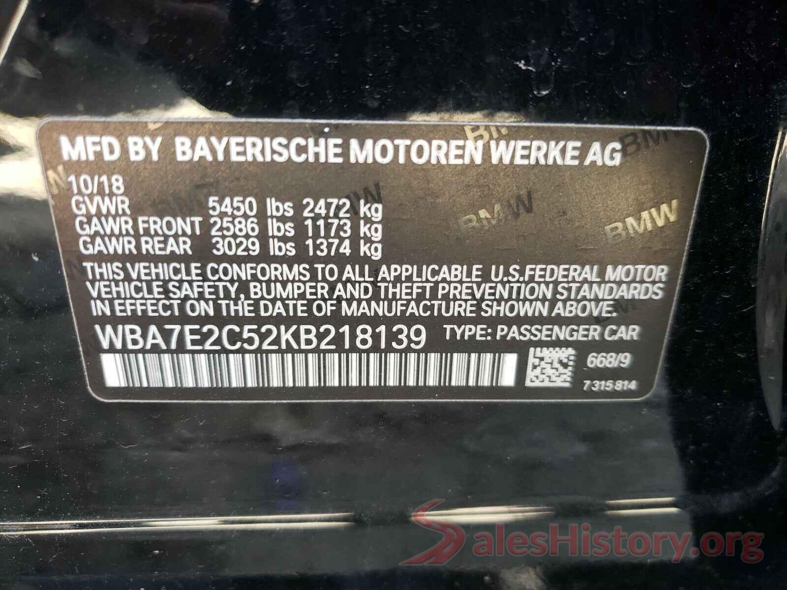 WBA7E2C52KB218139 2019 BMW 7 SERIES