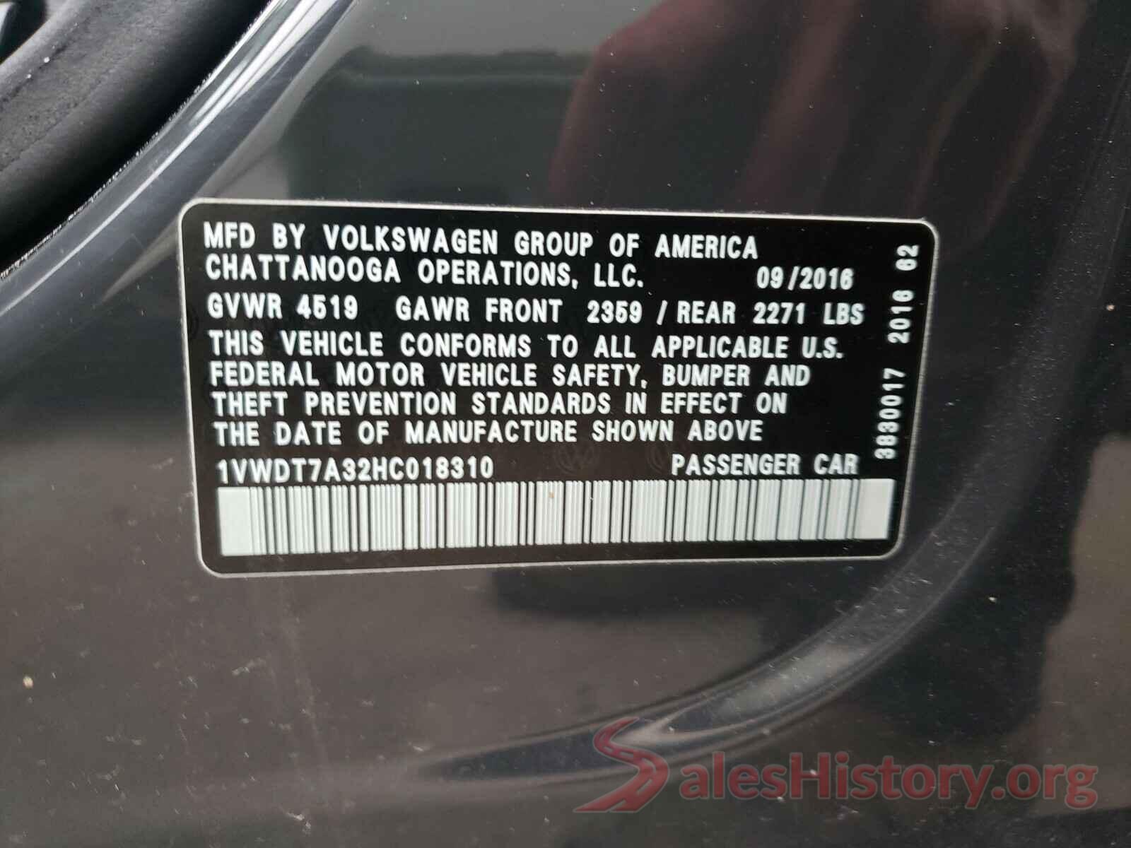 1VWDT7A32HC018310 2017 VOLKSWAGEN PASSAT