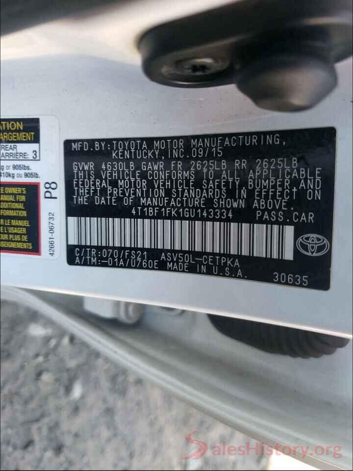 4T1BF1FK1GU143334 2016 TOYOTA CAMRY