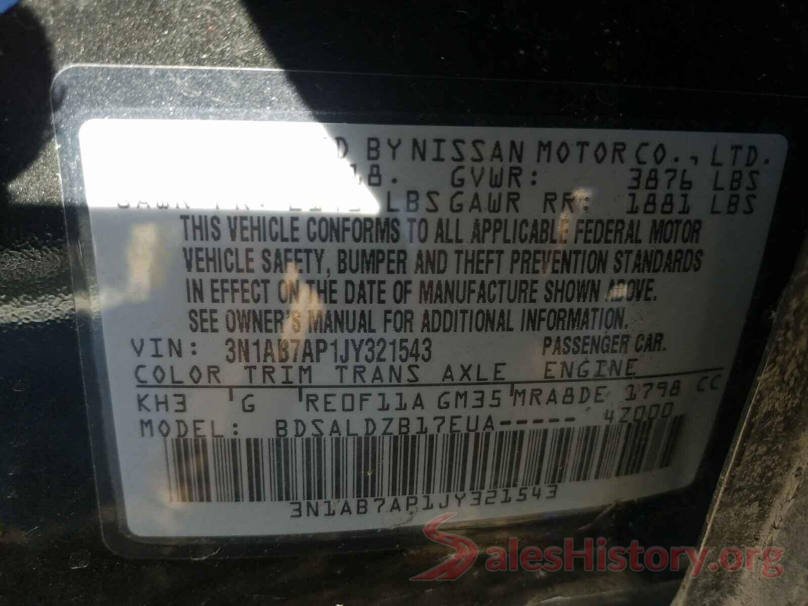 3N1AB7AP1JY321543 2018 NISSAN SENTRA