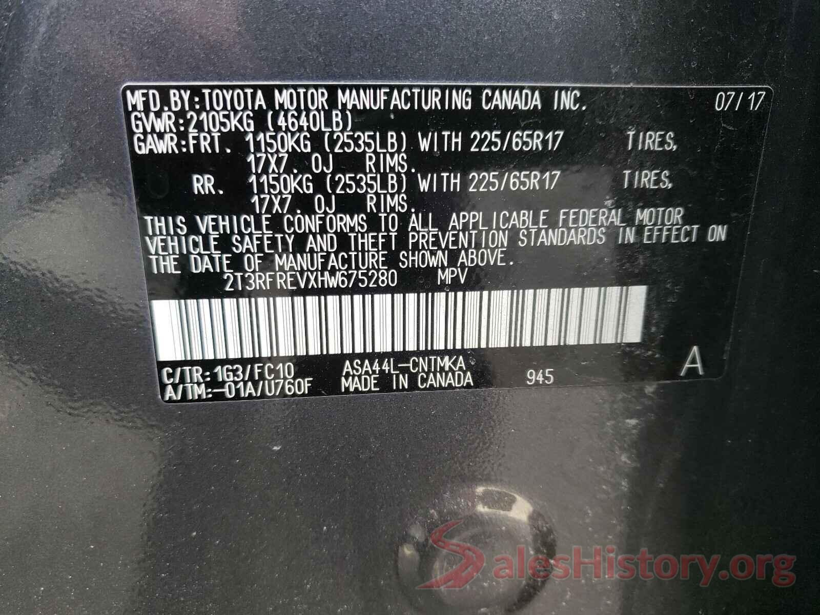 2T3RFREVXHW675280 2017 TOYOTA RAV4