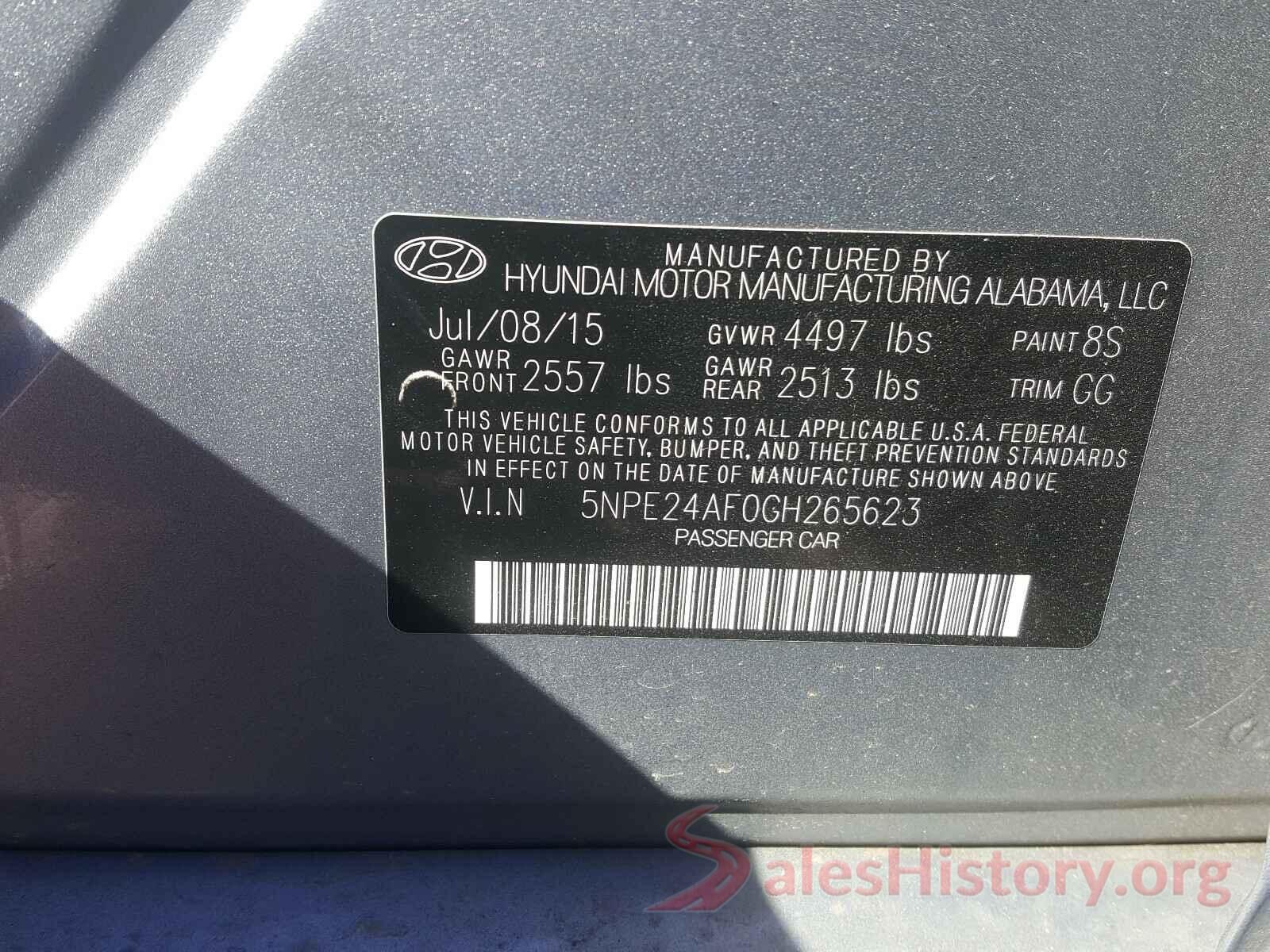 5NPE24AF0GH265623 2016 HYUNDAI SONATA