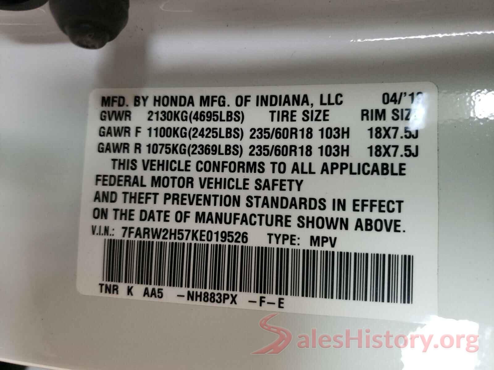 7FARW2H57KE019526 2019 HONDA CRV