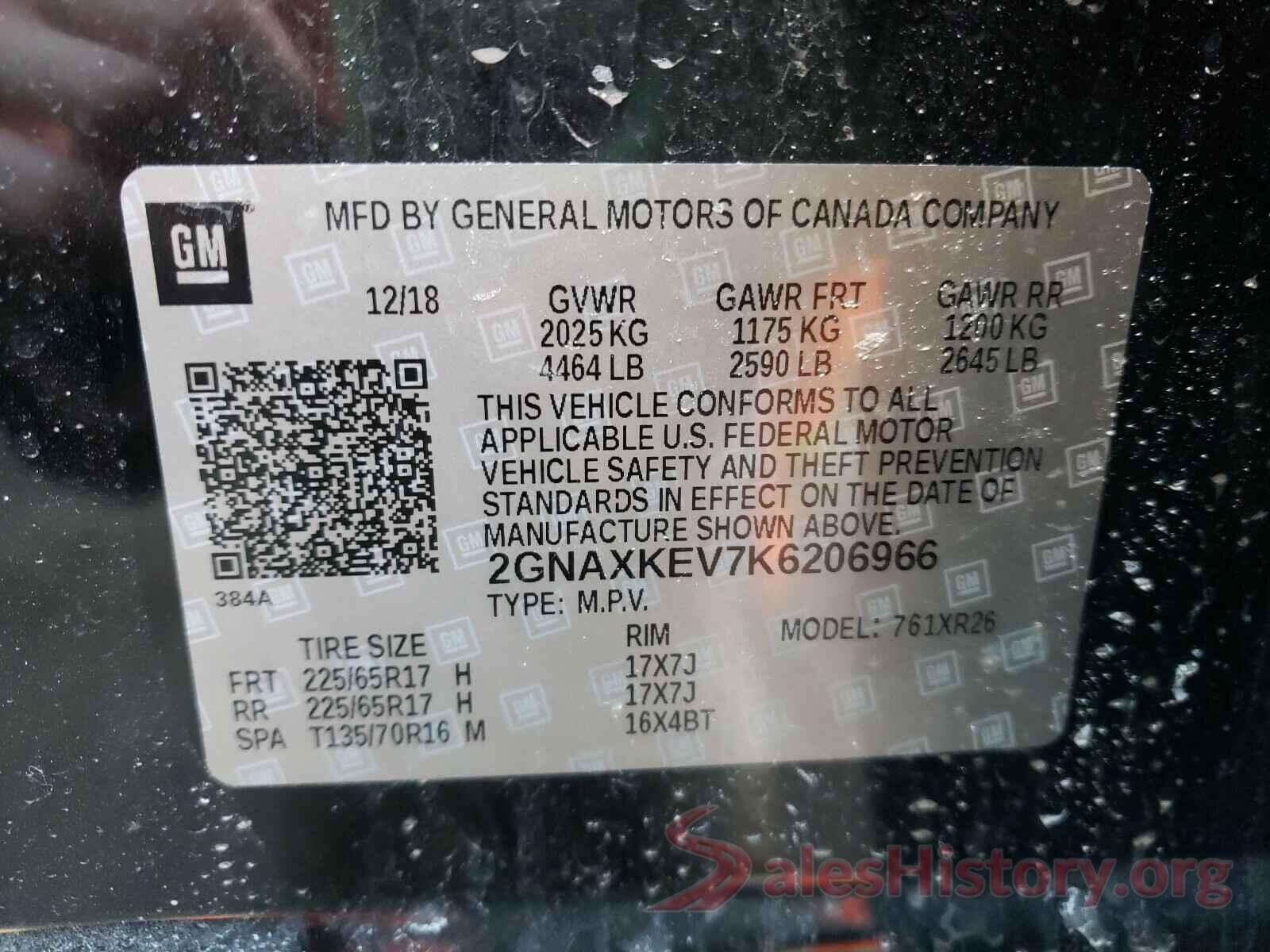 2GNAXKEV7K6206966 2019 CHEVROLET EQUINOX