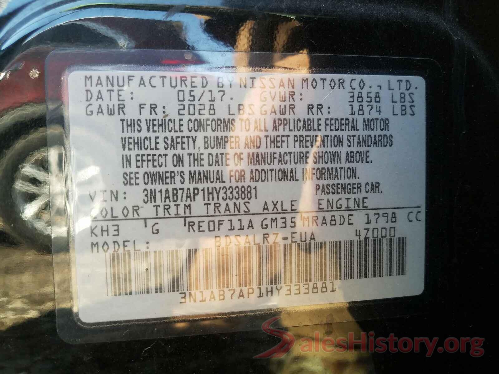 3N1AB7AP1HY333881 2017 NISSAN SENTRA