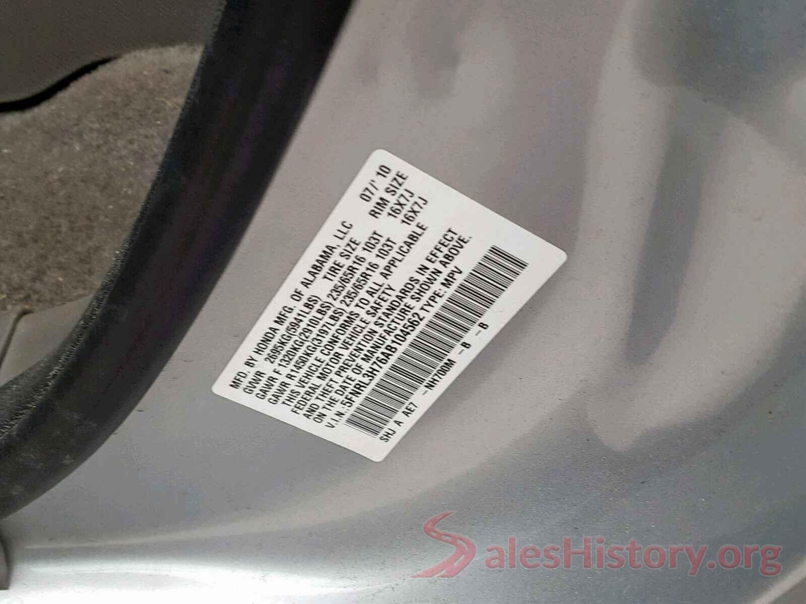 5FNRL3H76AB104562 2010 HONDA ODYSSEY EX