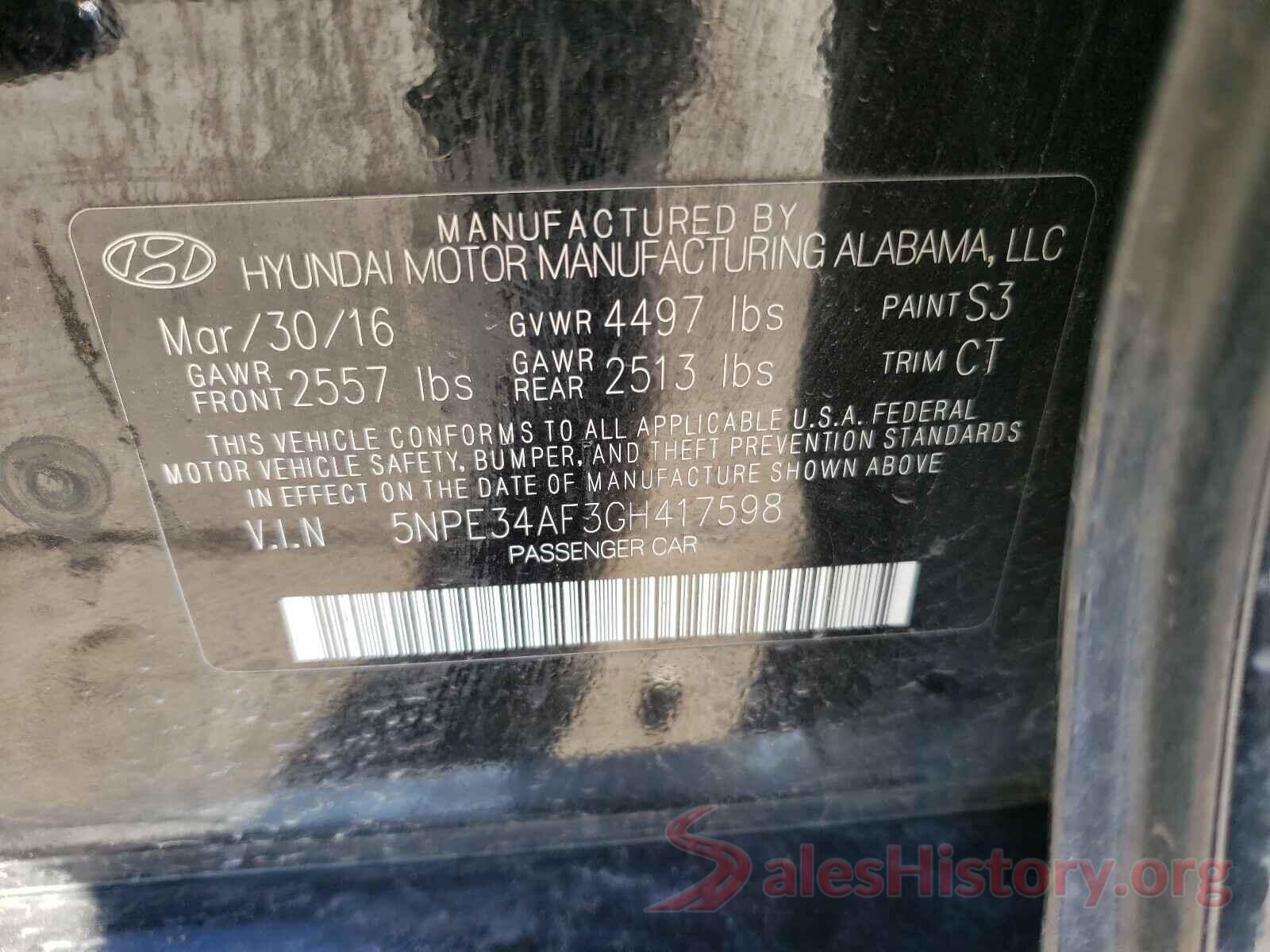 5NPE34AF3GH417598 2016 HYUNDAI SONATA