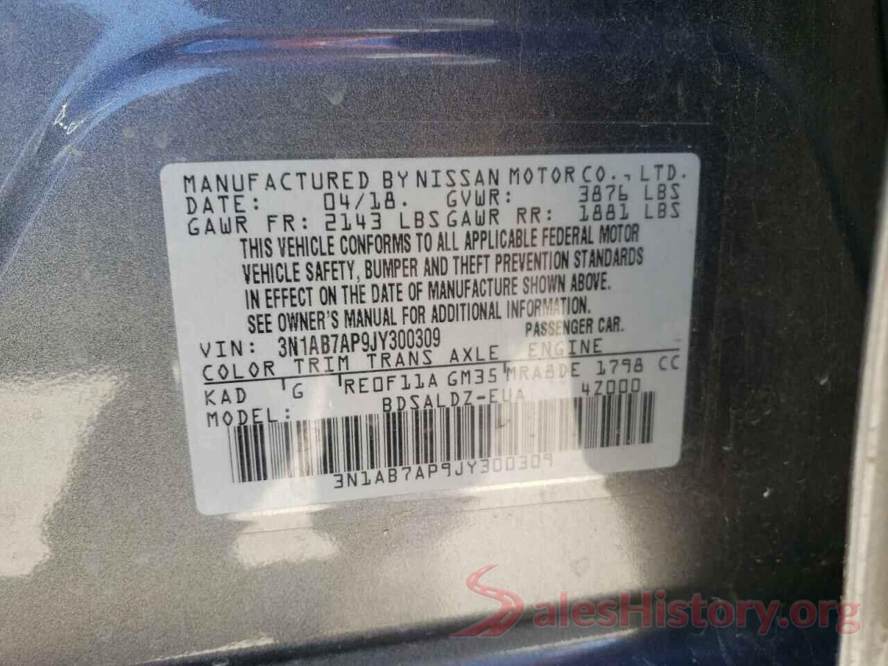 3N1AB7AP9JY300309 2018 NISSAN SENTRA