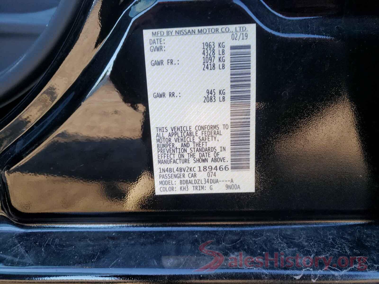 1N4BL4BV2KC189466 2019 NISSAN ALTIMA