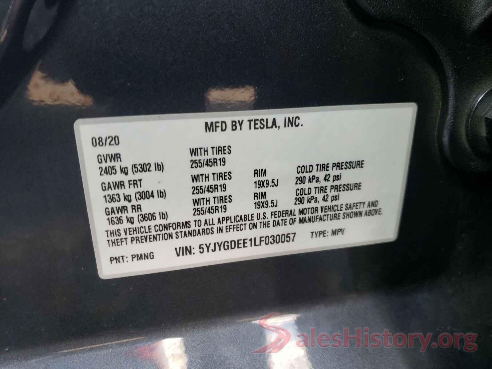 5YJYGDEE1LF030057 2020 TESLA MODEL Y