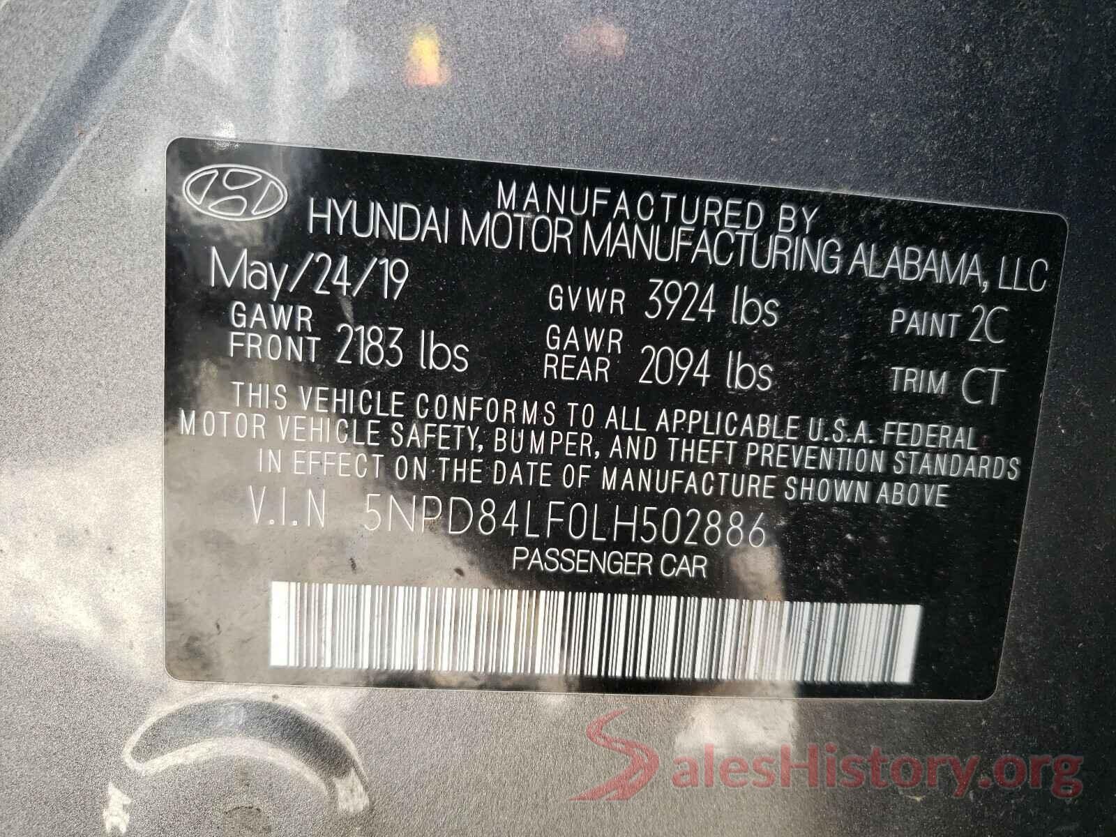 5NPD84LF0LH502886 2020 HYUNDAI ELANTRA